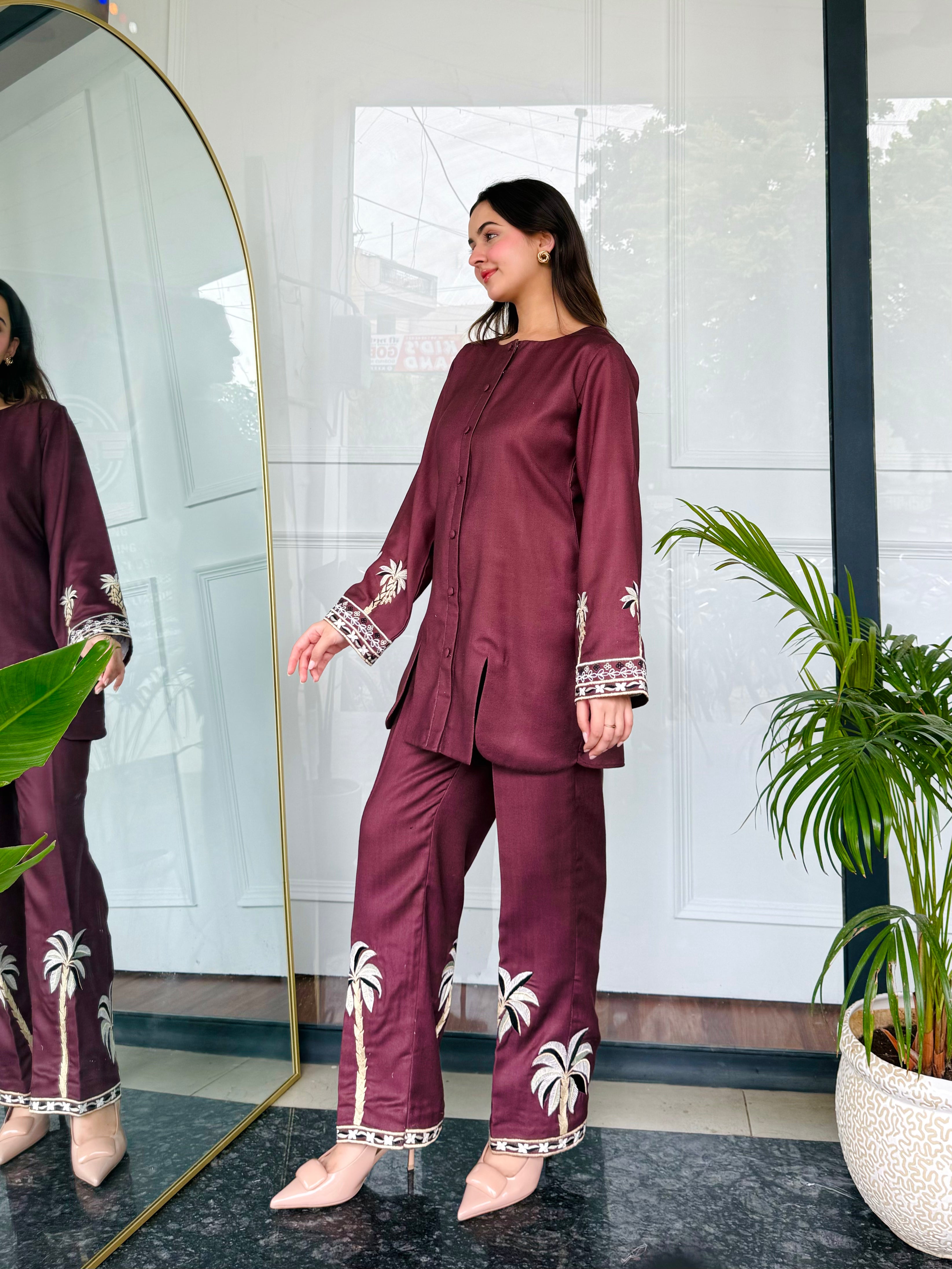 Bold Maroon Embroidered Kurta Set