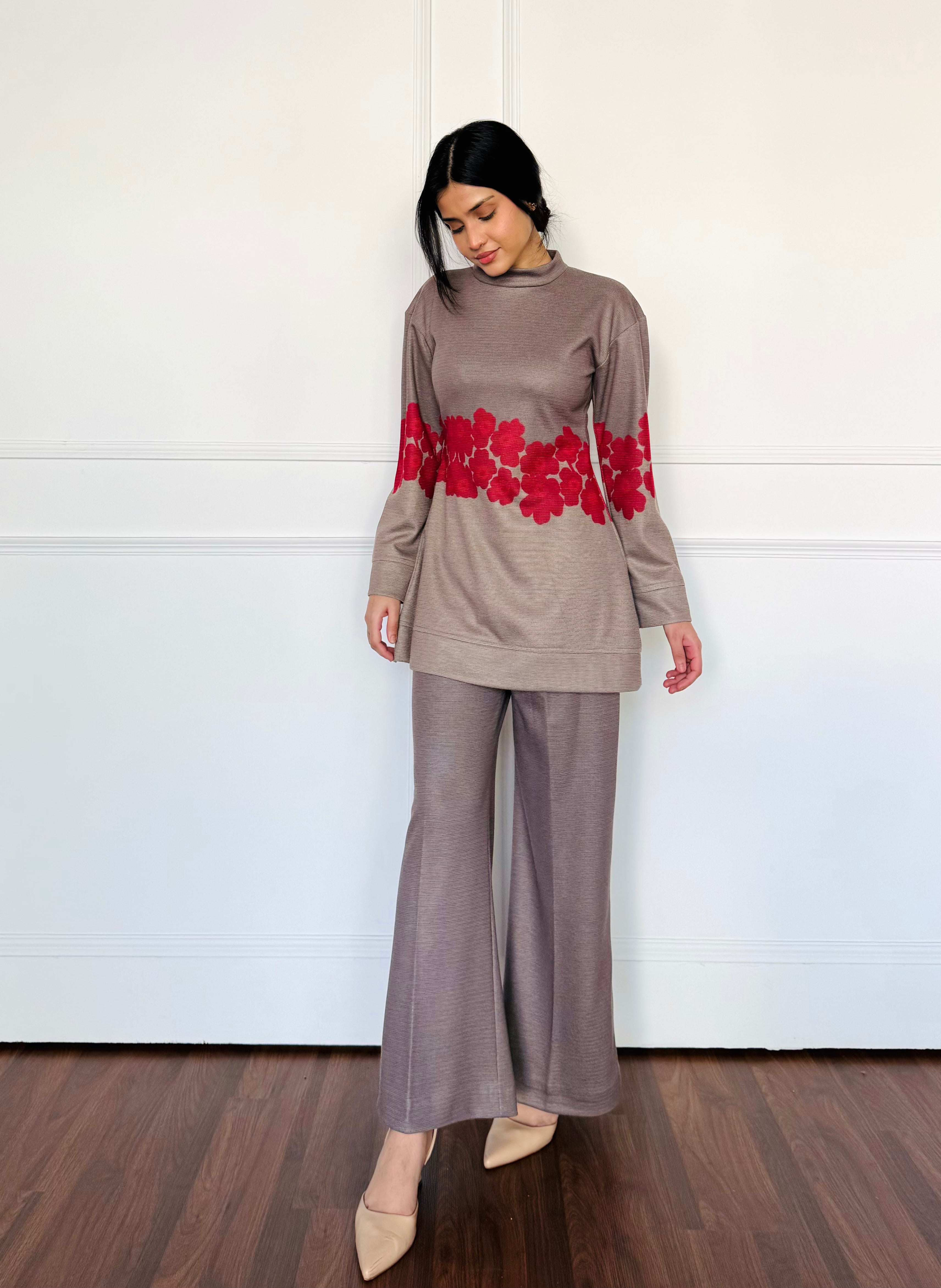 Two-Tone Gray Floral Woollen Co-ord Set