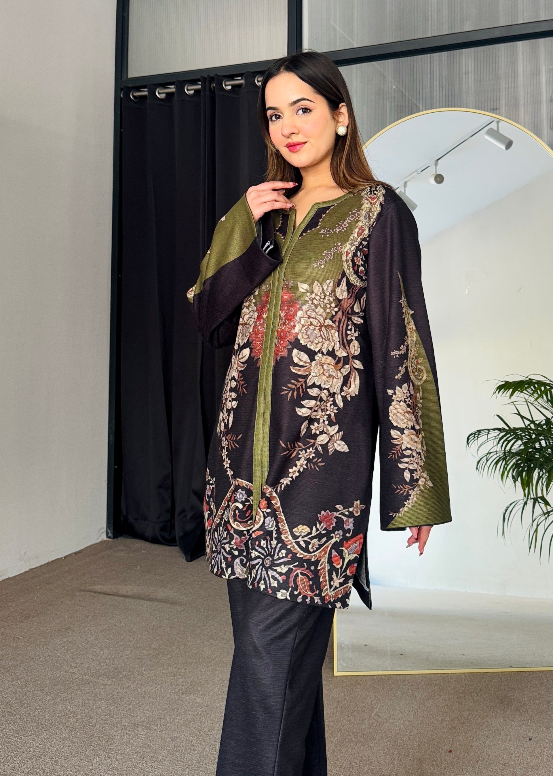 Black Fusion Winter Kurta Set