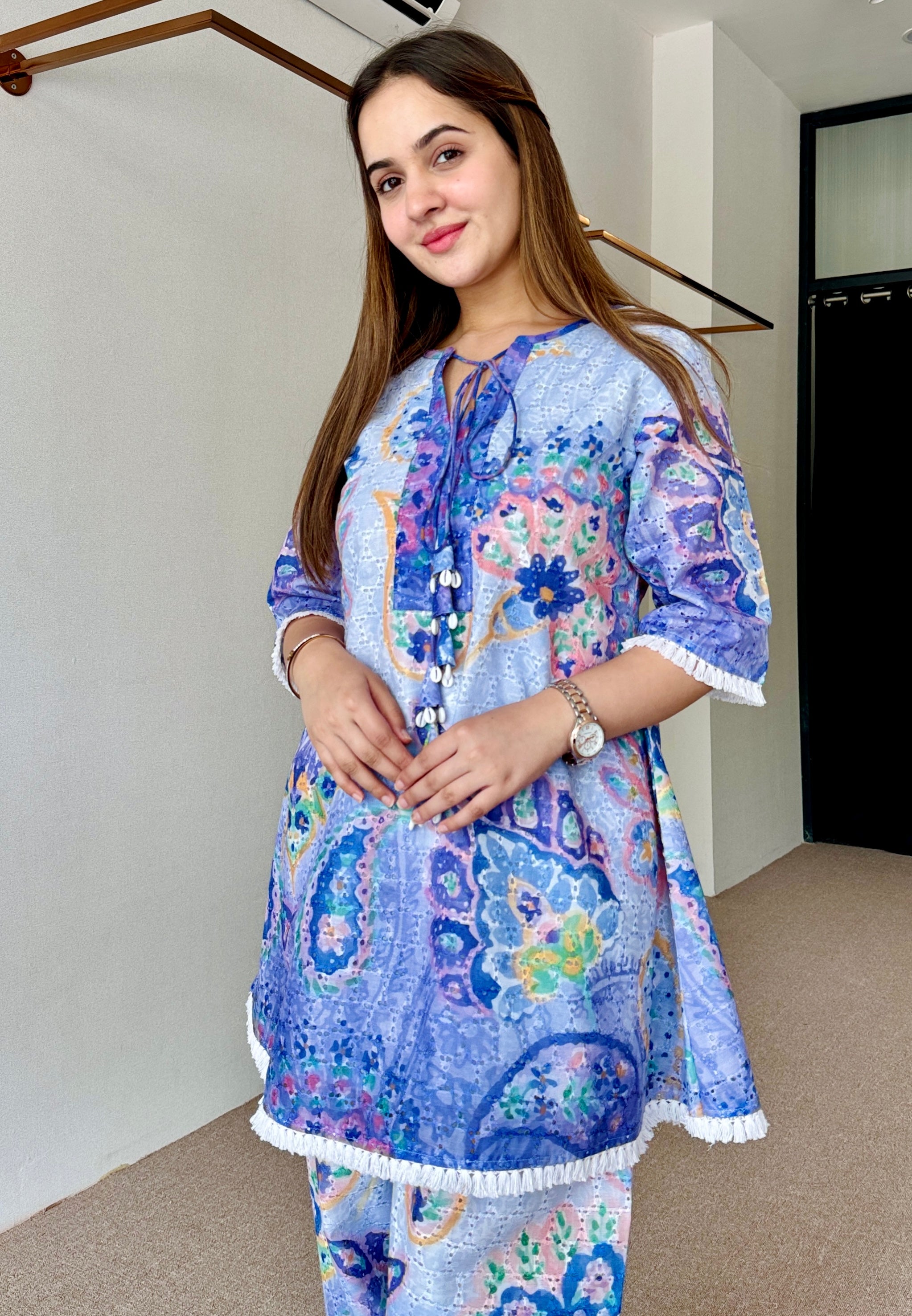Blue Festive Schiffi Kurta Set
