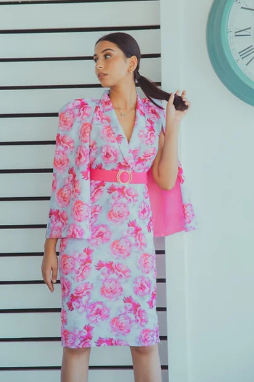 Kate Pastel Printed Formal Dress With Belt