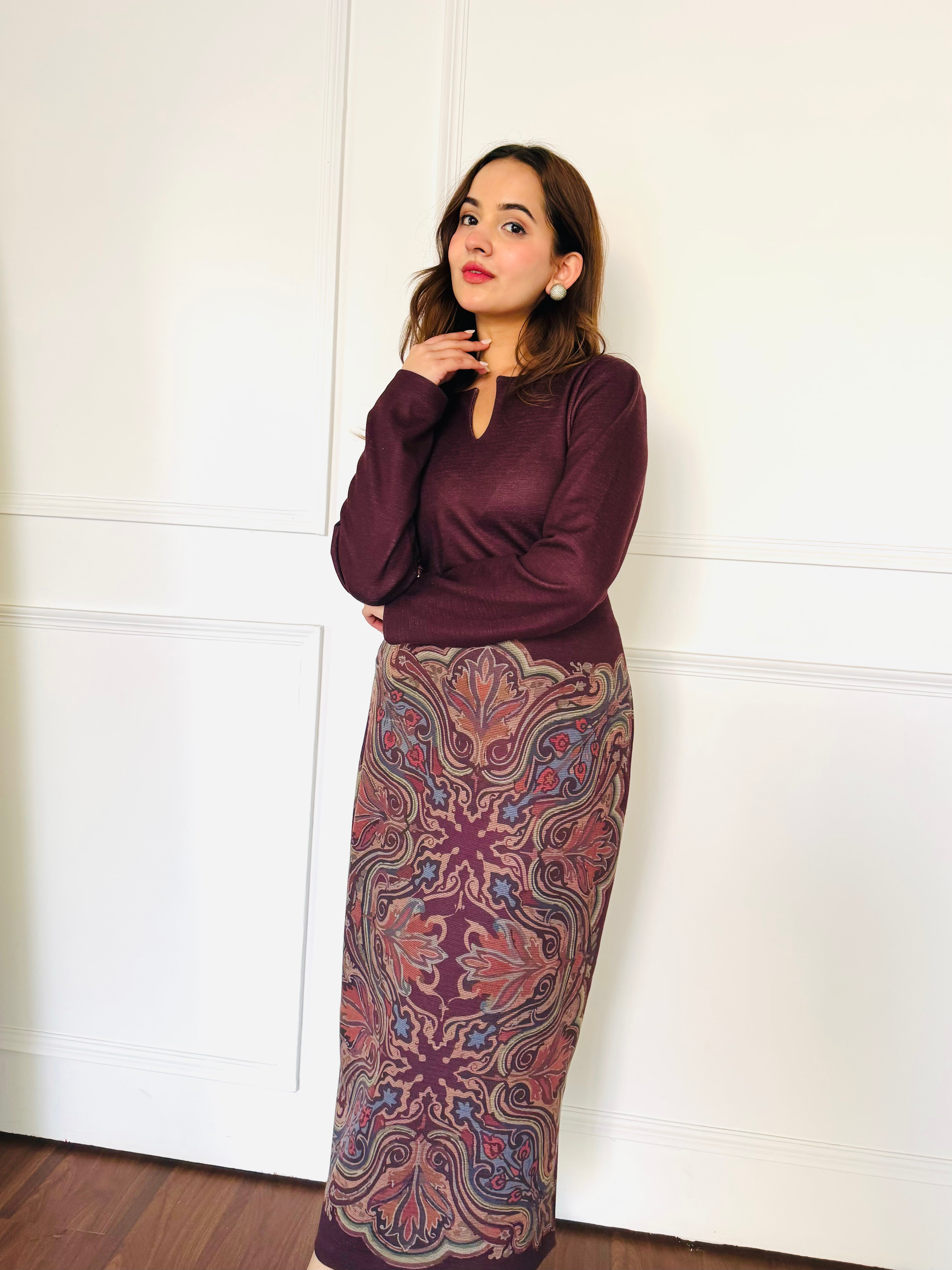 Brown Paisley Skirt Set