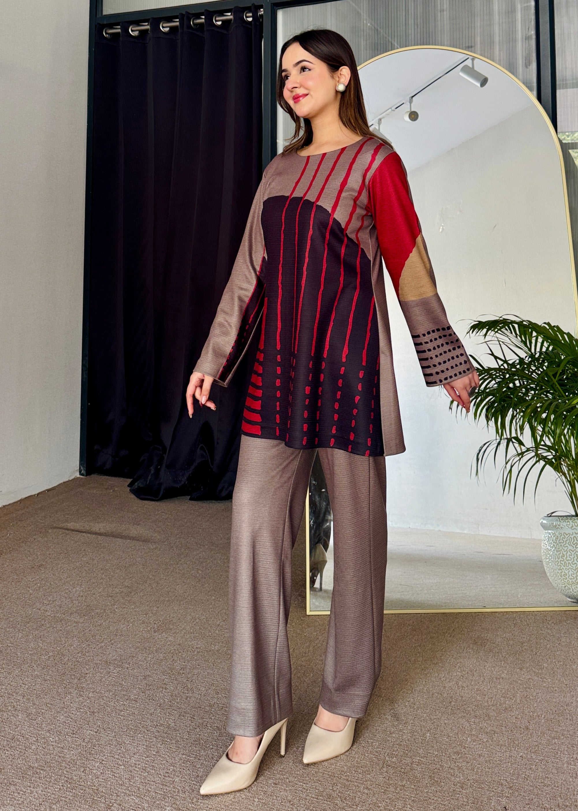 Smoky Scarlet Woollen Co Ord Set