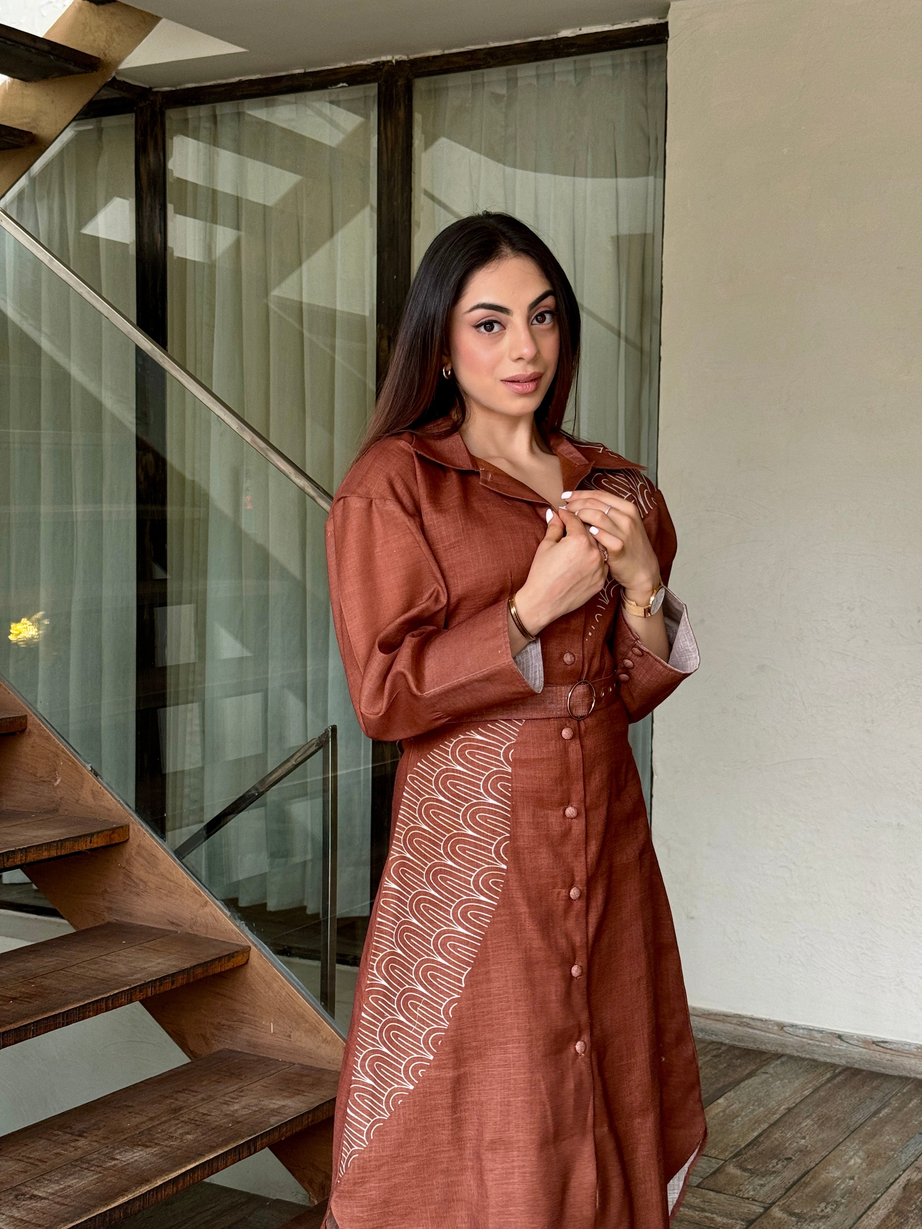 Classy Brown Linen Dress