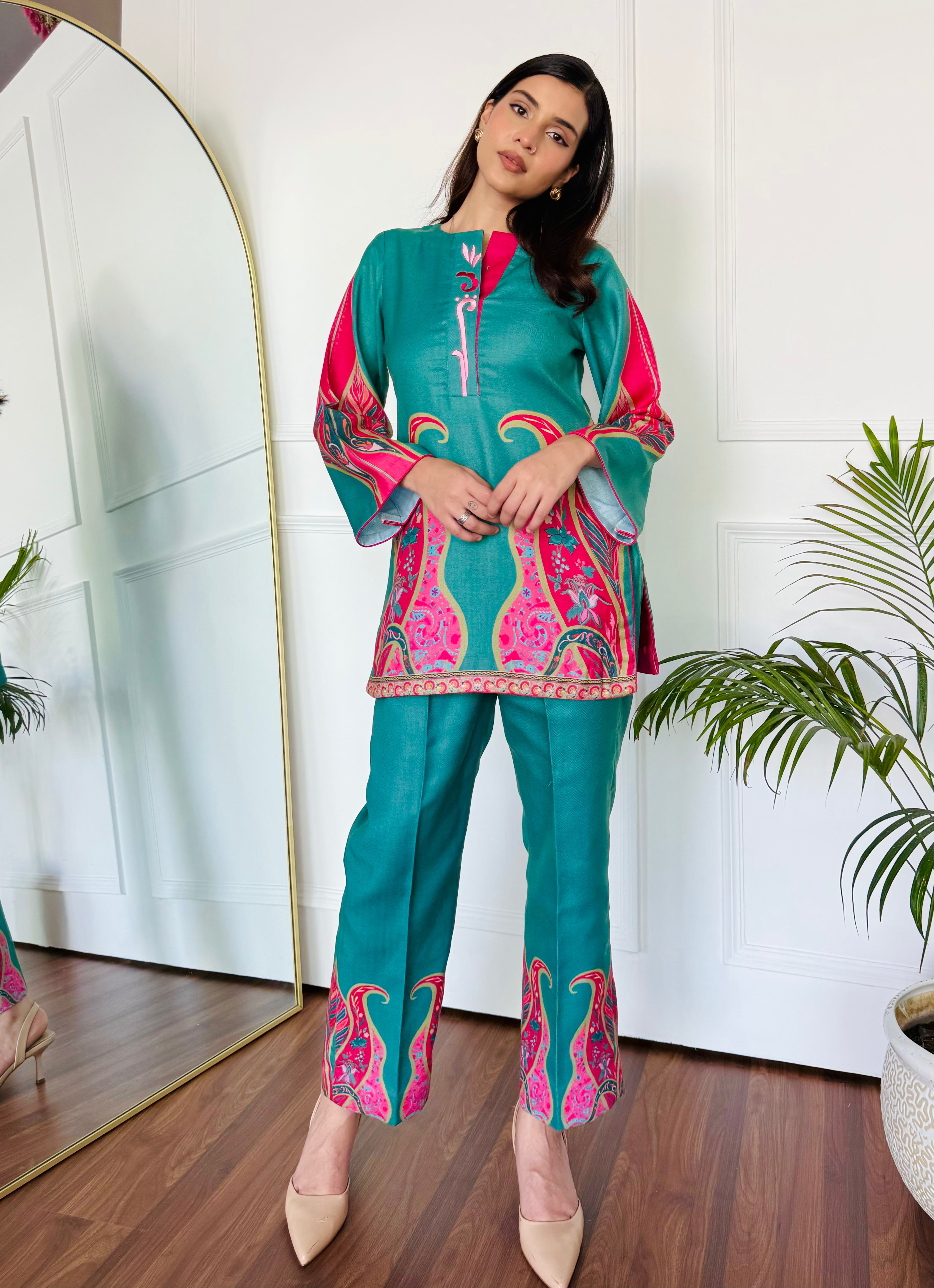 Pink & Green Festive Kurta Set