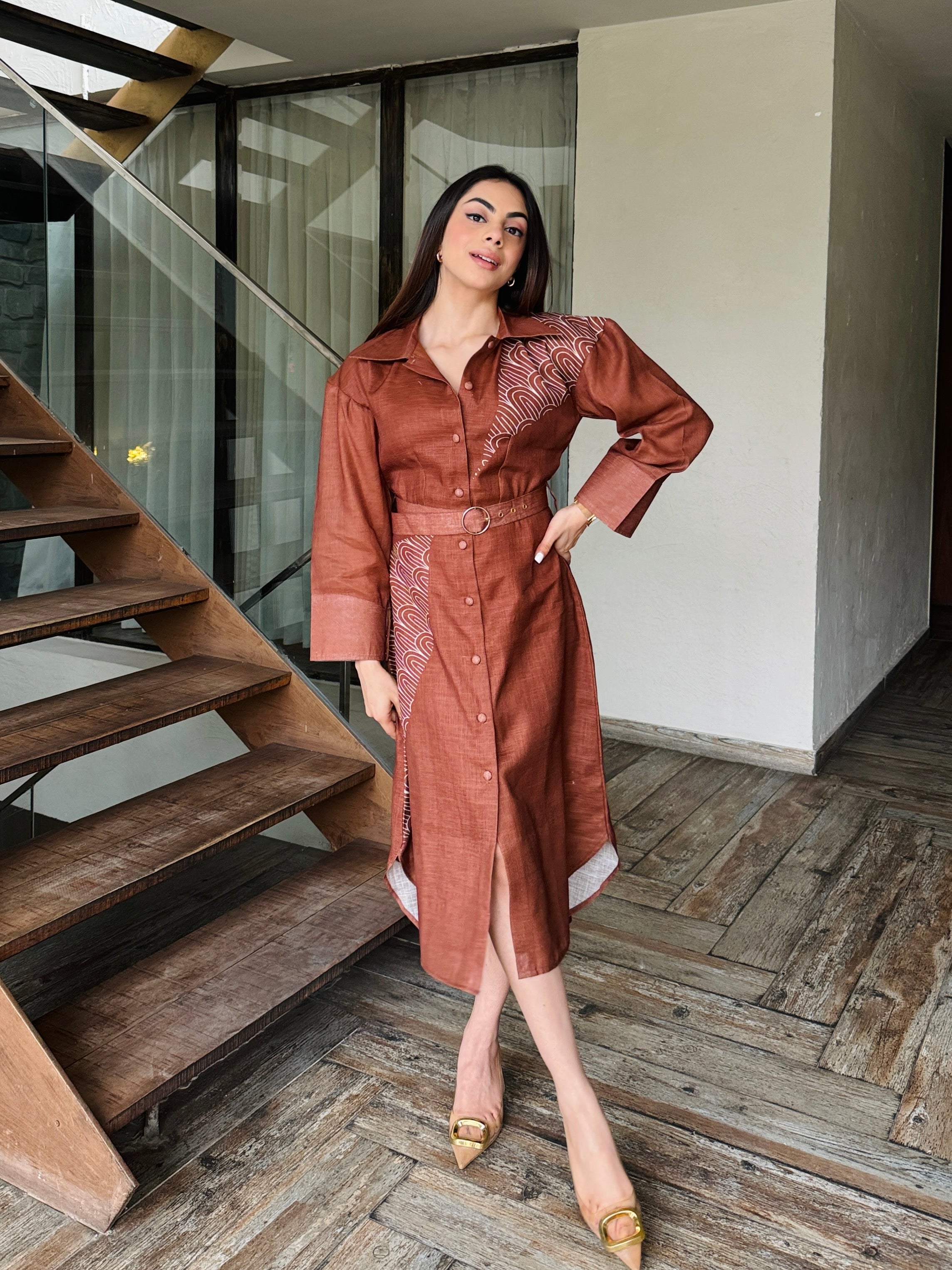 Classy Brown Linen Dress