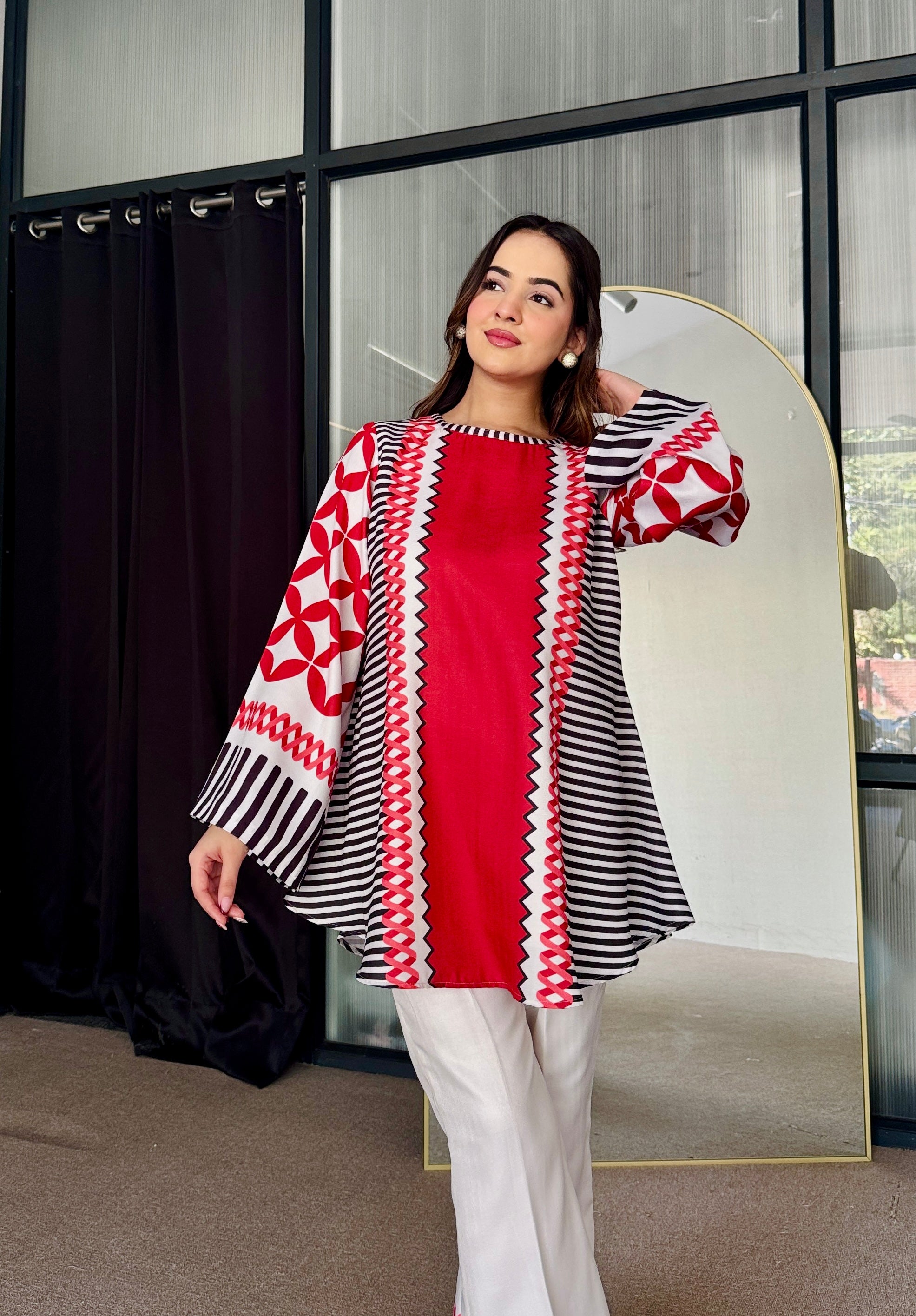 Red White Winter Kurta Set