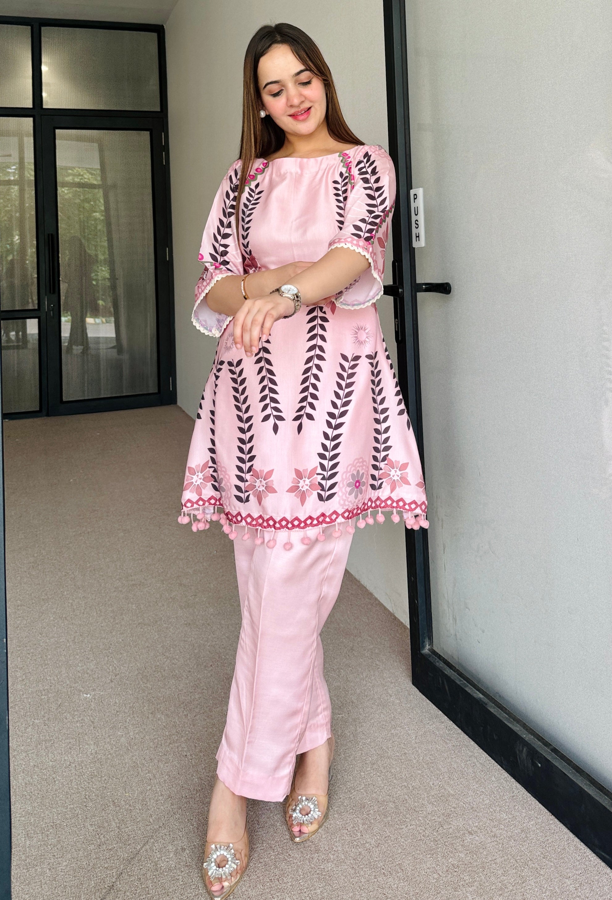 Festive Pink Peplum Fusion Set
