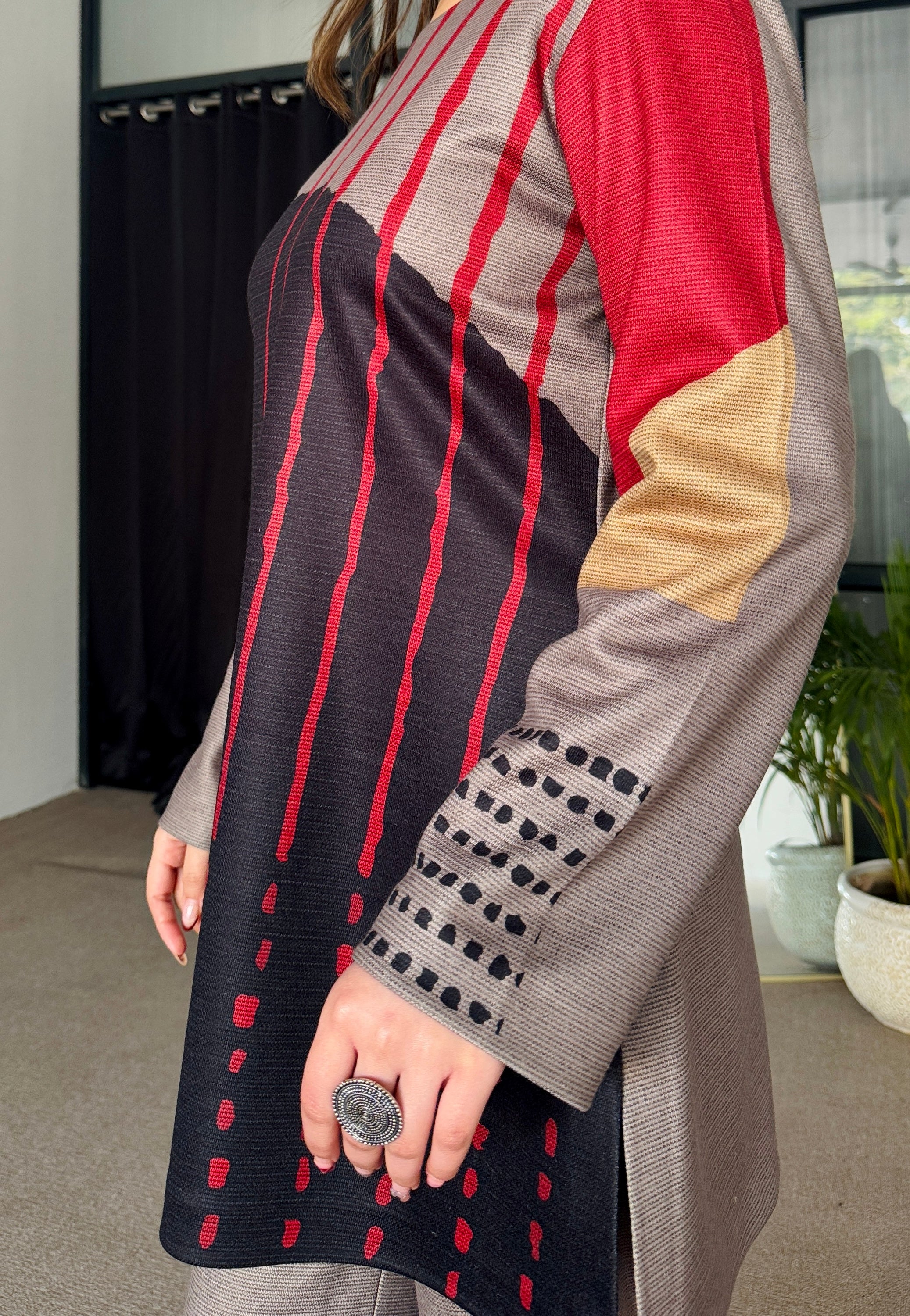 Smoky Scarlet Woollen Co Ord Set