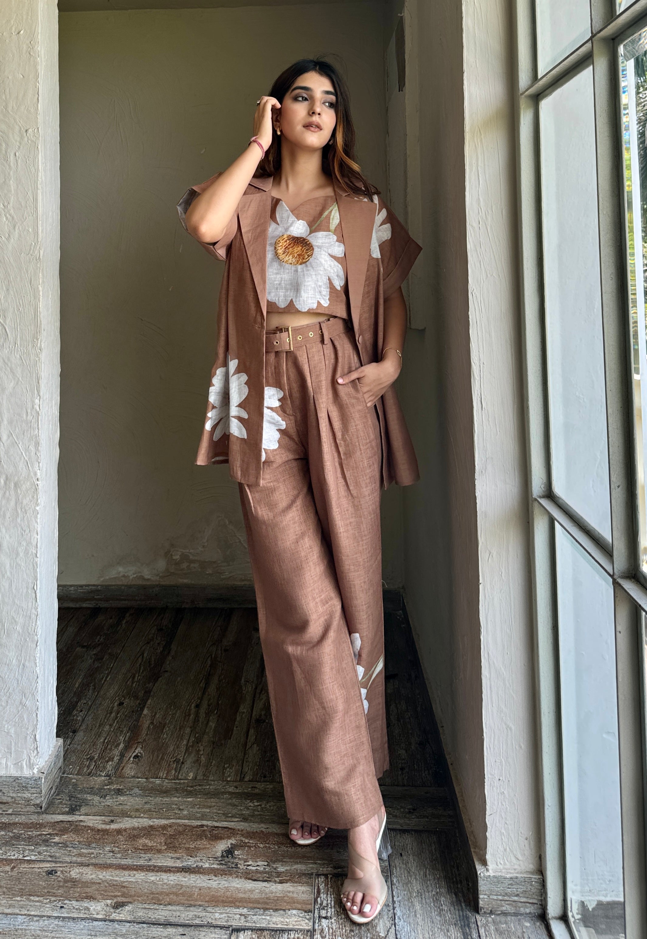 Brown Linen 3 Piece Coord Set