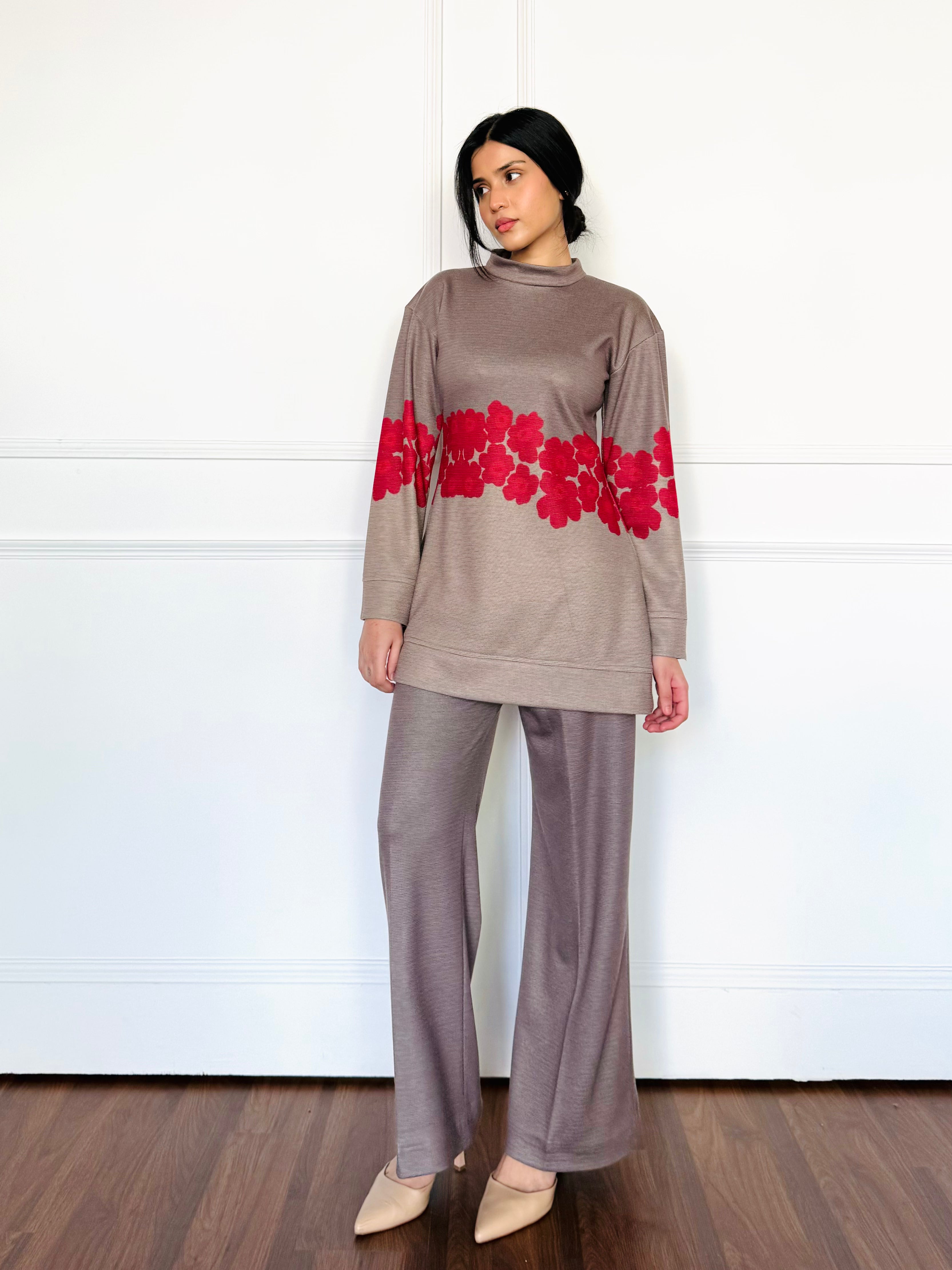 Two-Tone Gray Floral Woollen Co-ord Set