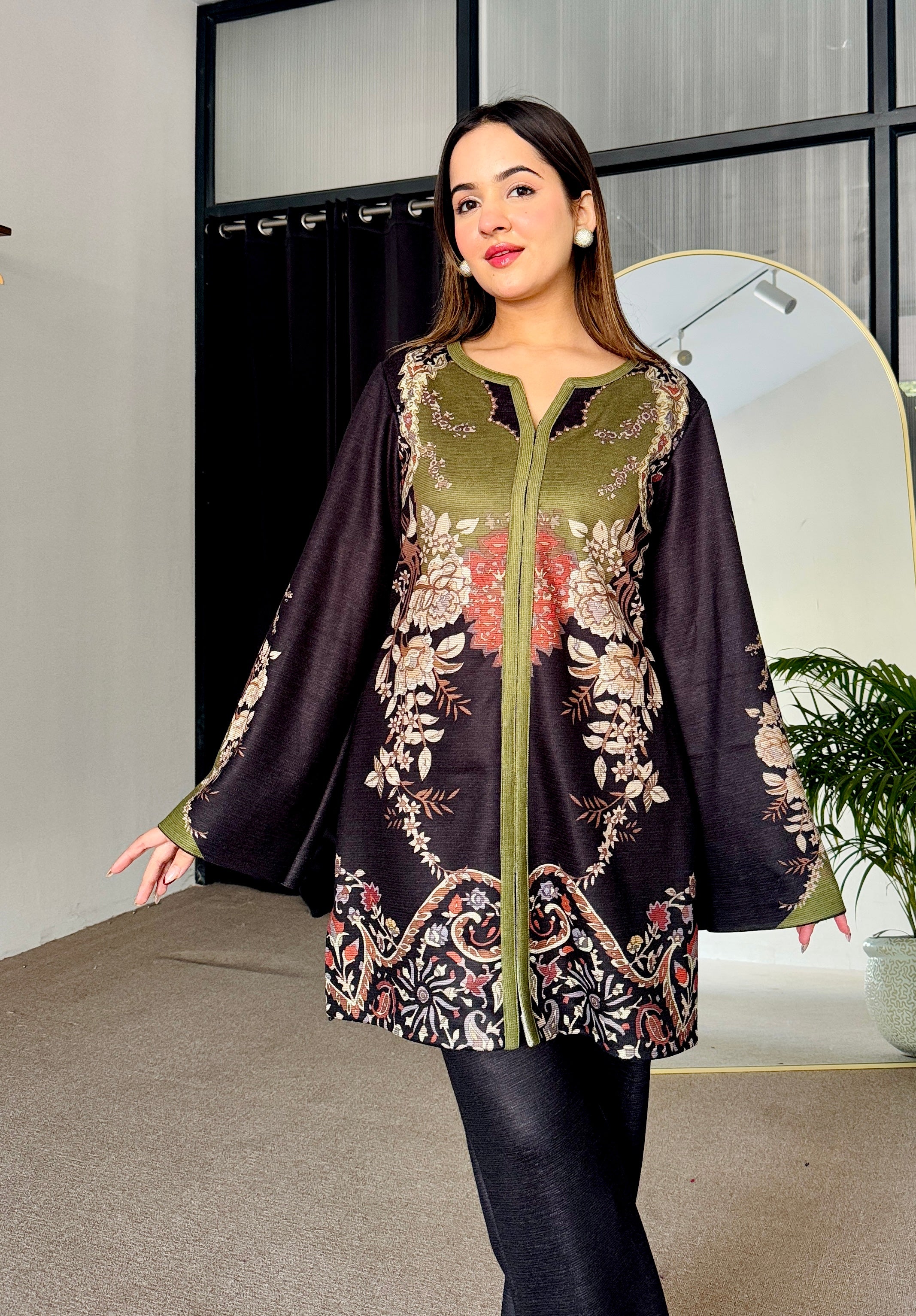 Black Fusion Winter Kurta Set