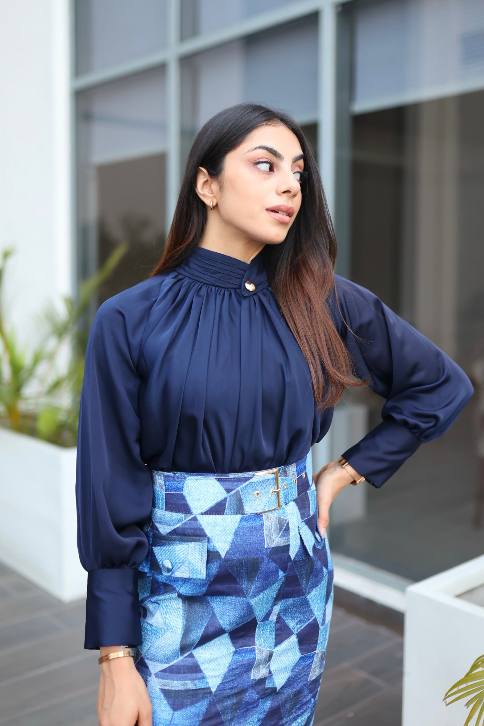 Formal Blue Satin Top