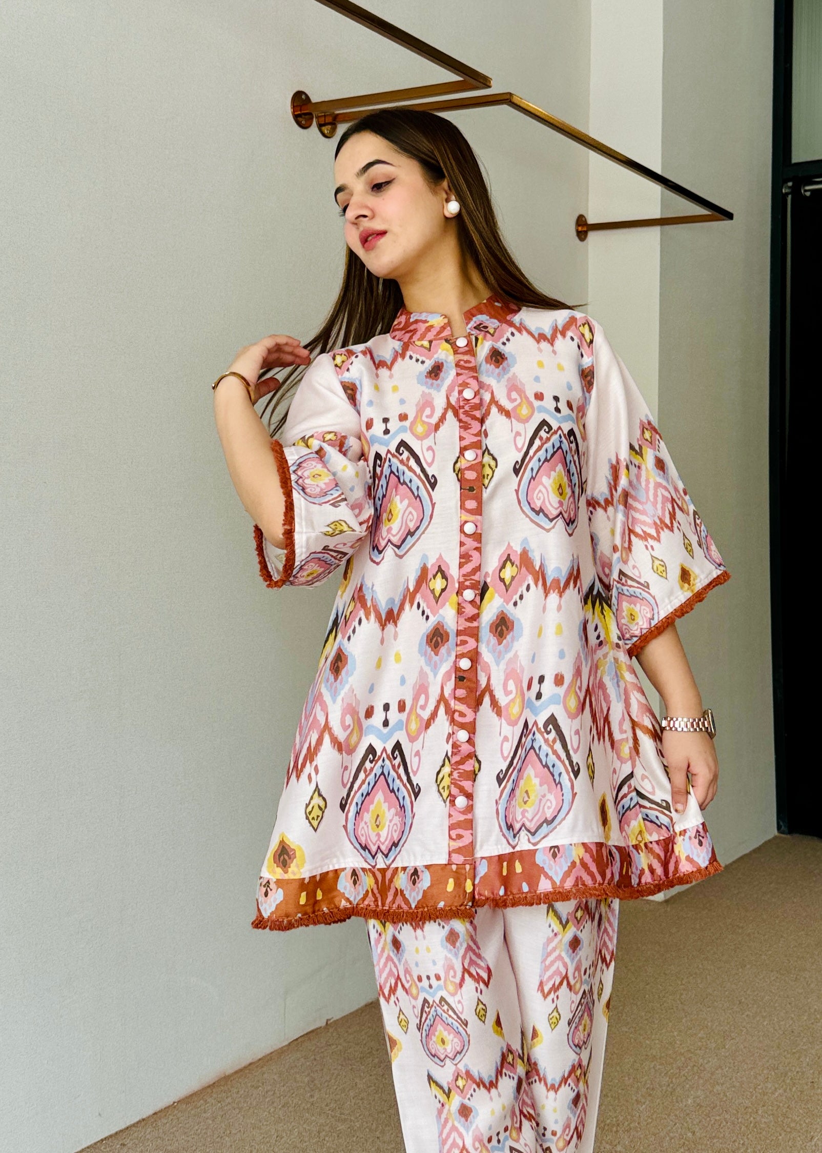 Pastel Ikkat Festive Kurta Set