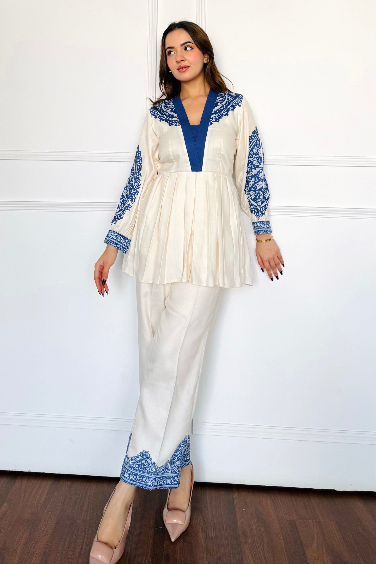 Ivory & Blue Peplum Fusion Set