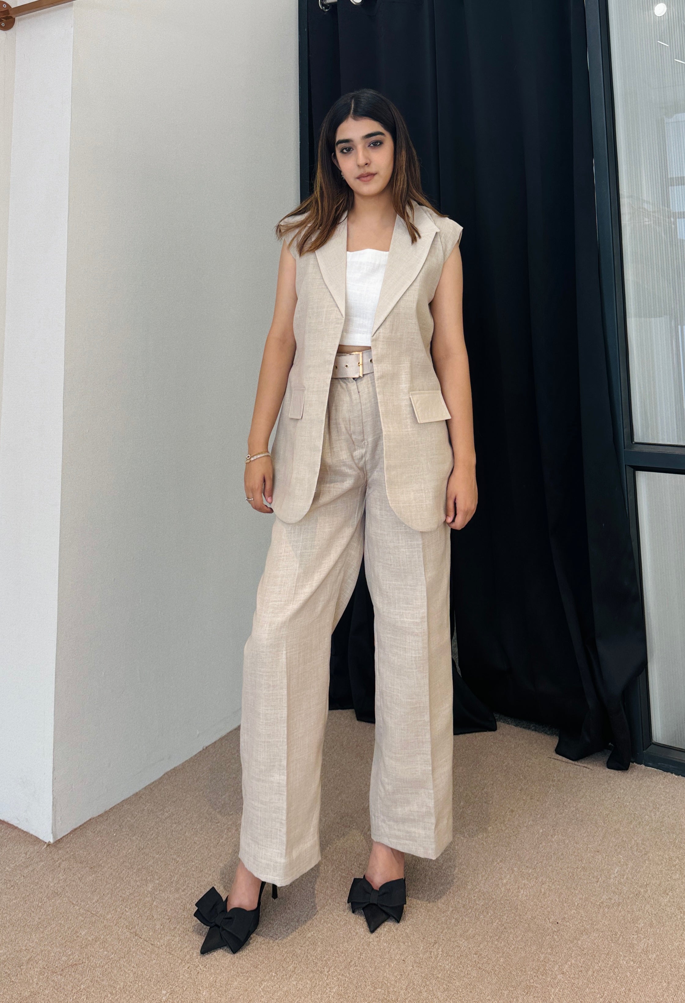 Beige Formal Linen Coord