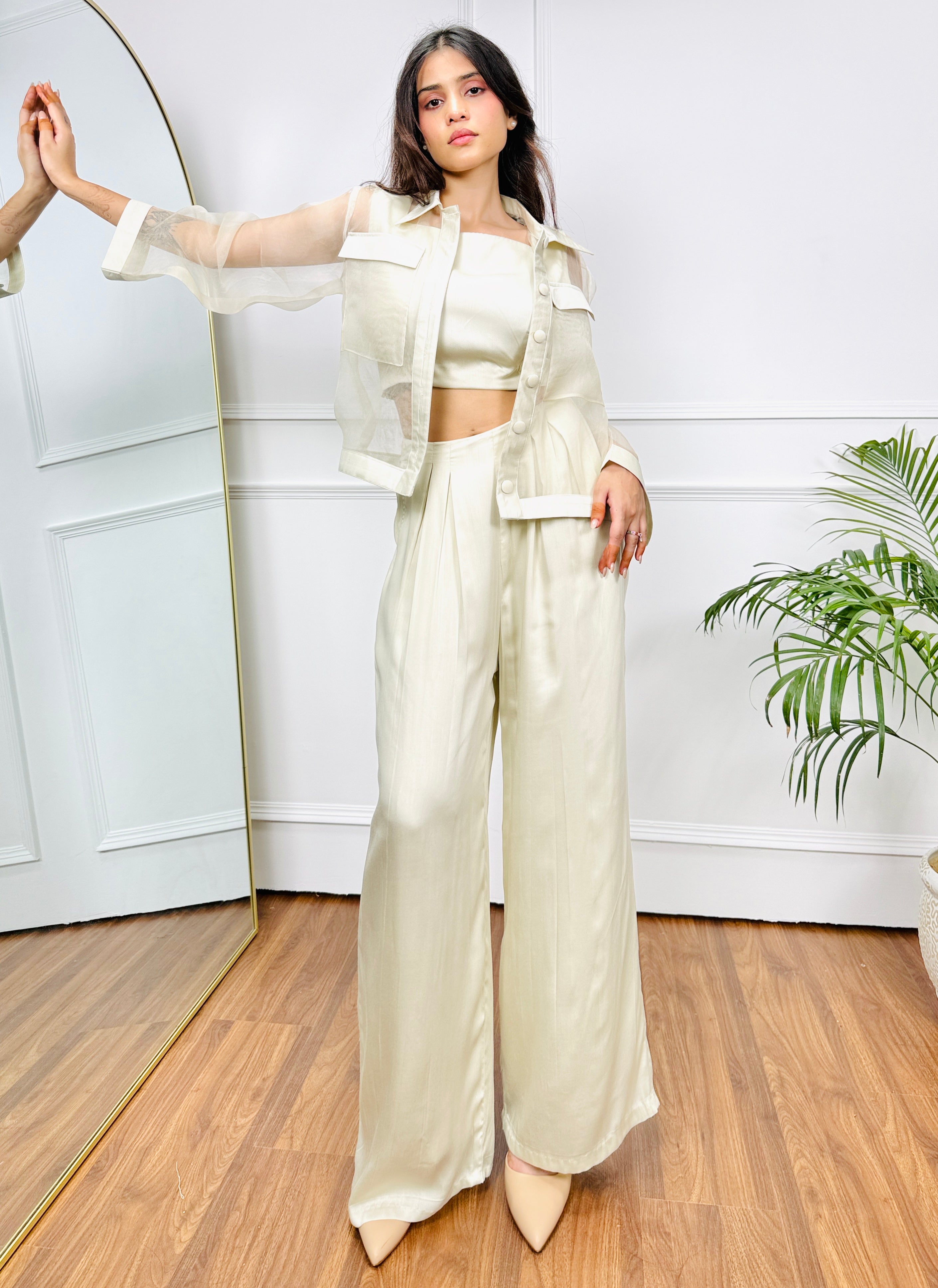 Ivory Co-ord Set with Sheer Blazer
