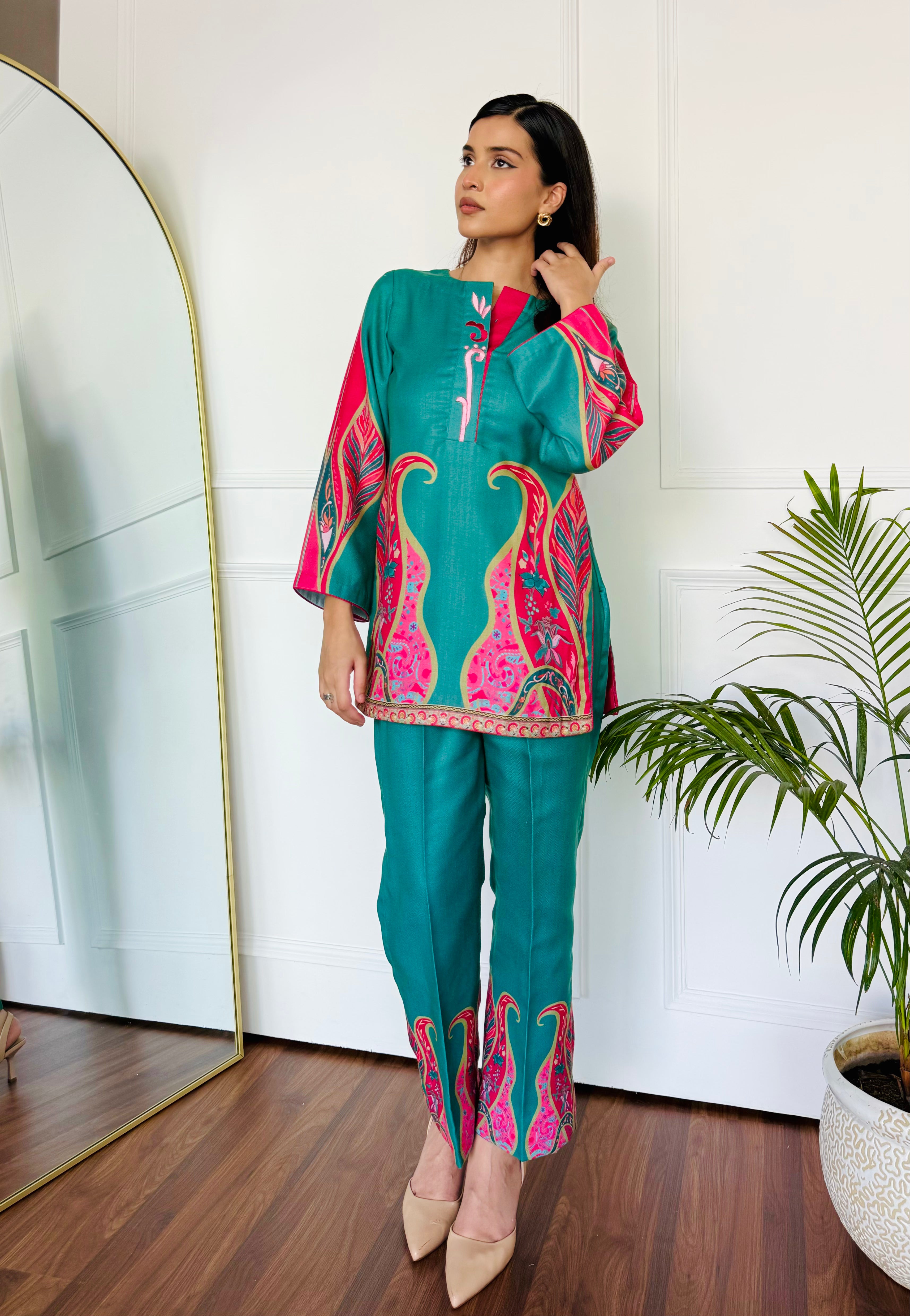 Pink & Green Festive Kurta Set