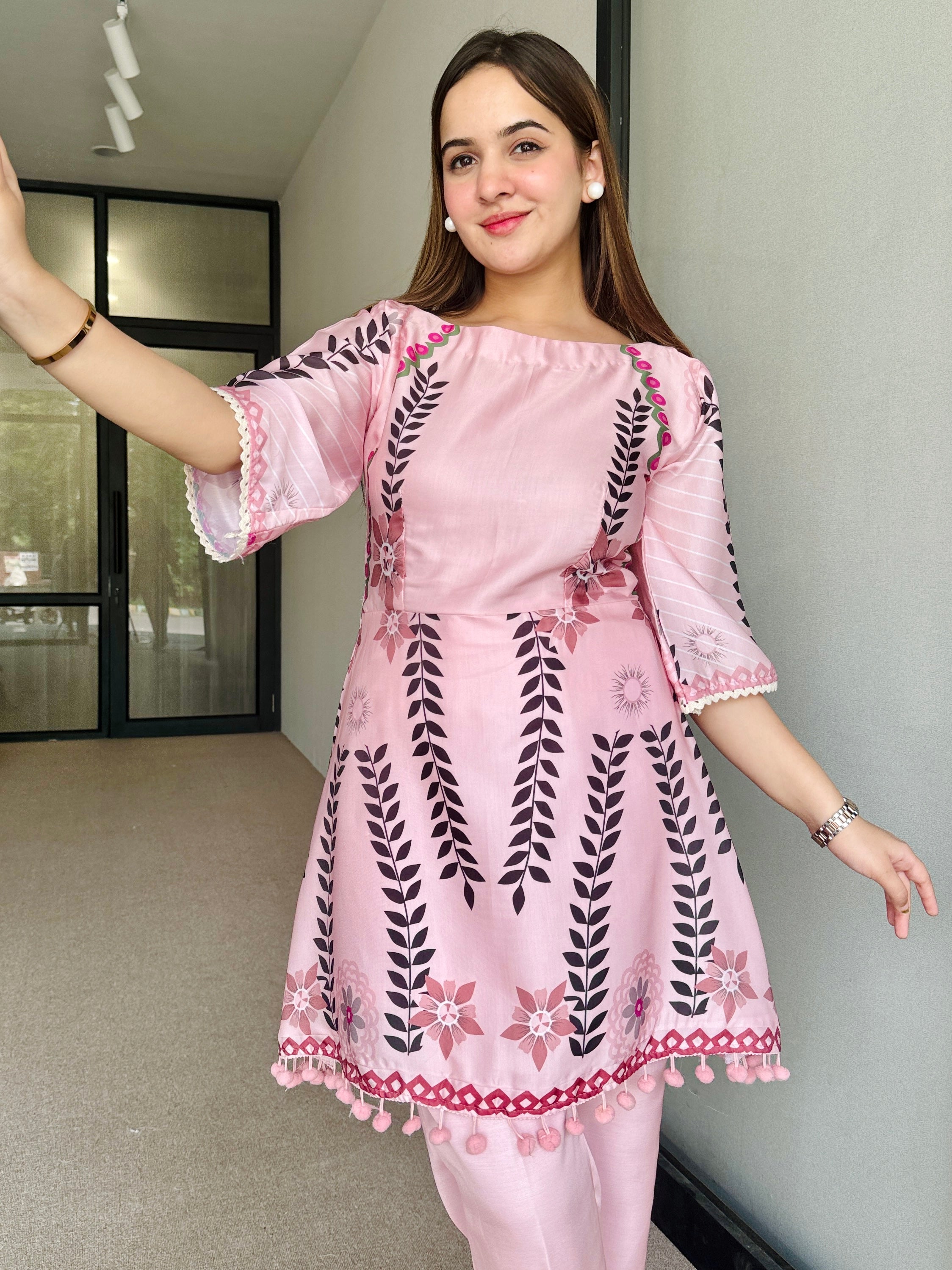 Festive Pink Peplum Fusion Set