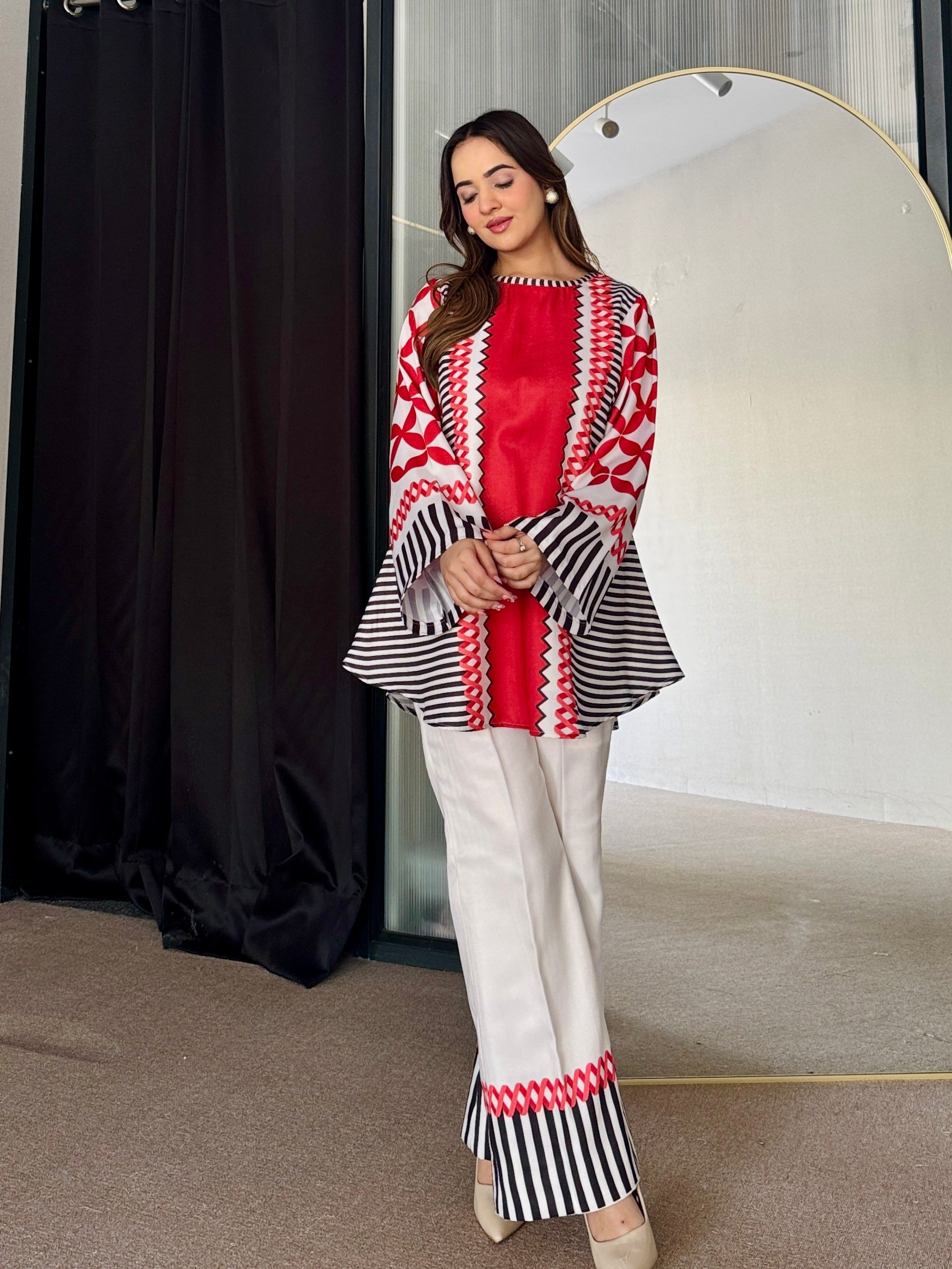 Red White Winter Kurta Set