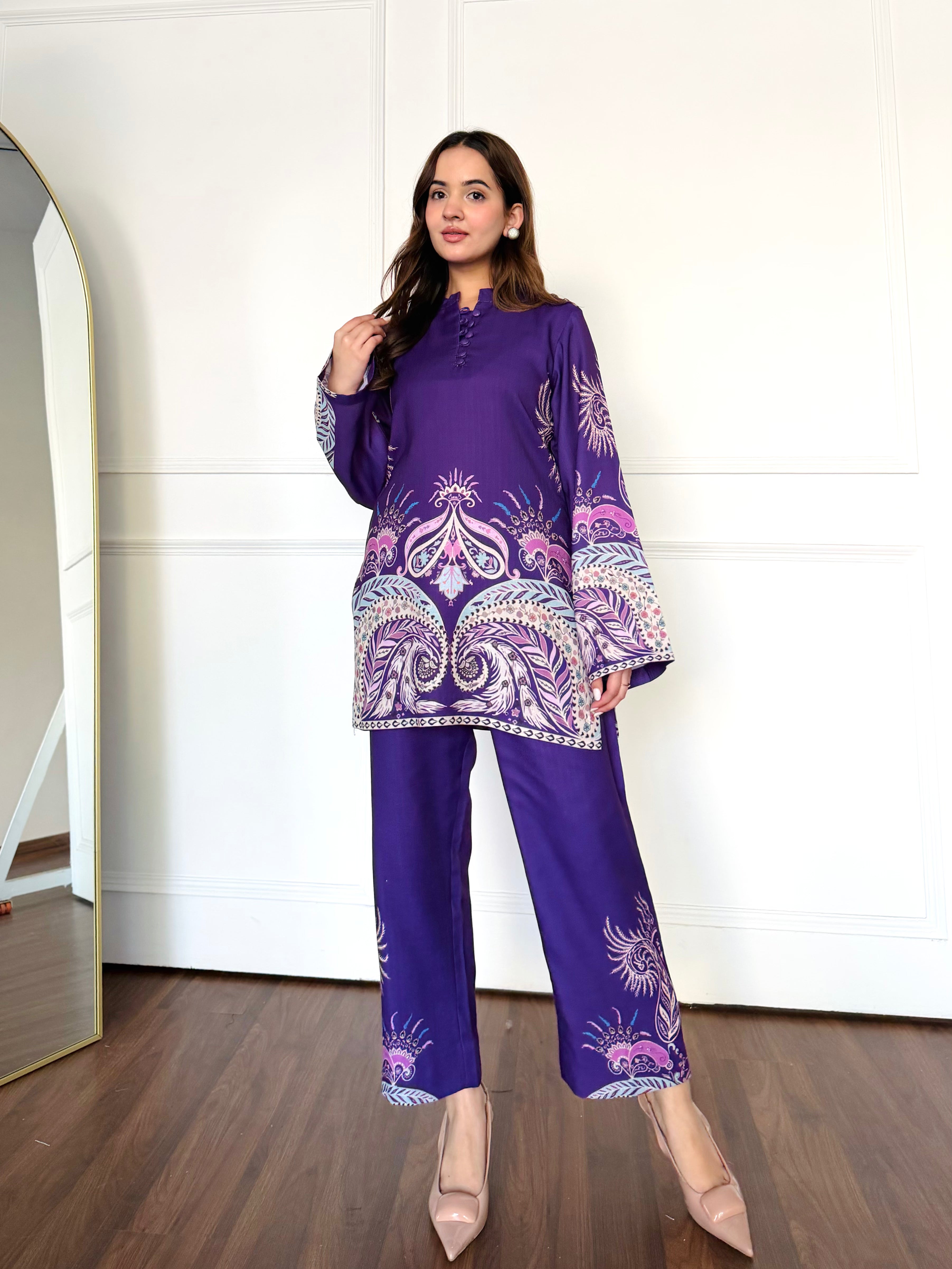Purple Tropical Kurta Set