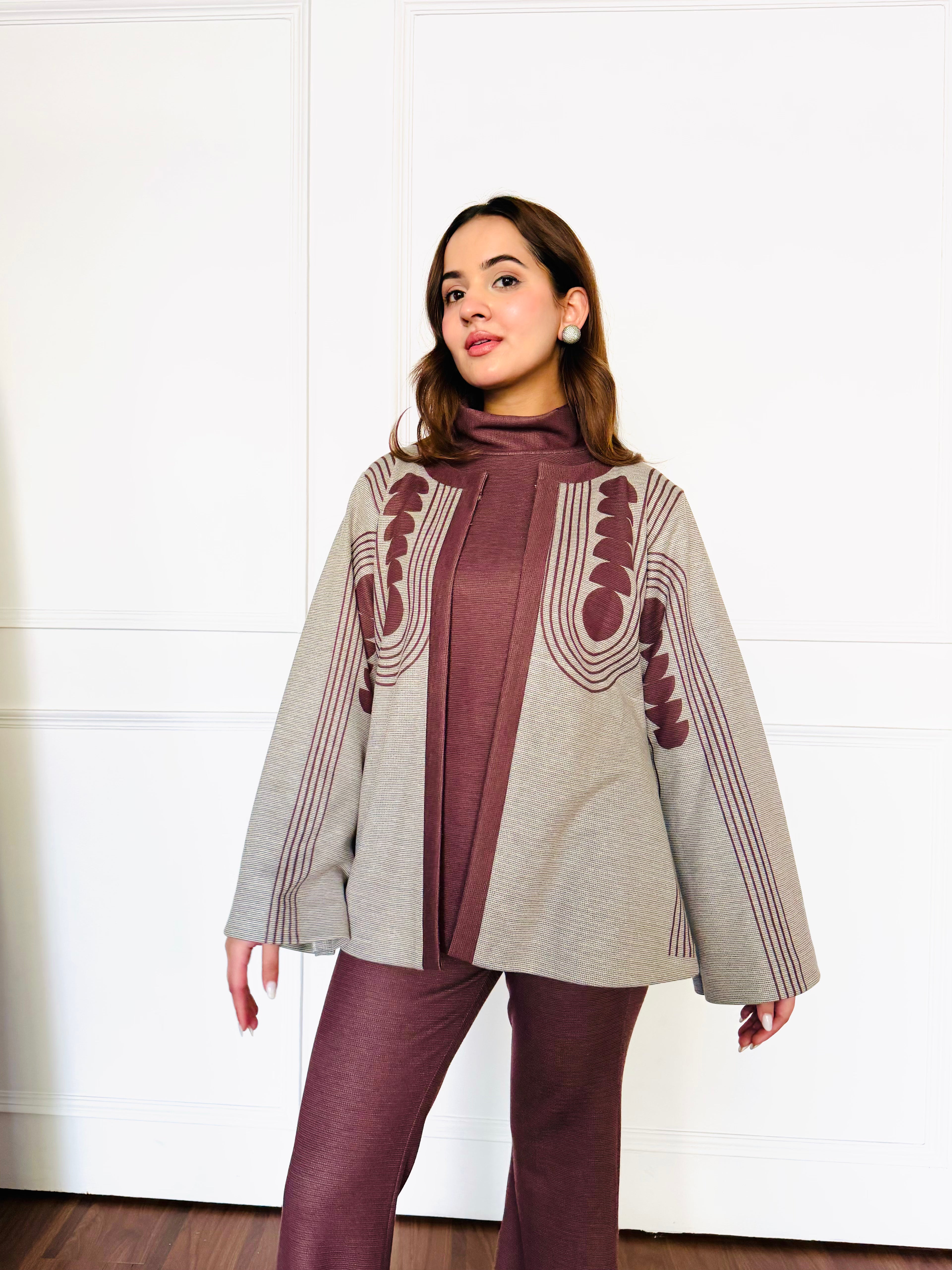 Beige Brown Woollen 3 Piece Set