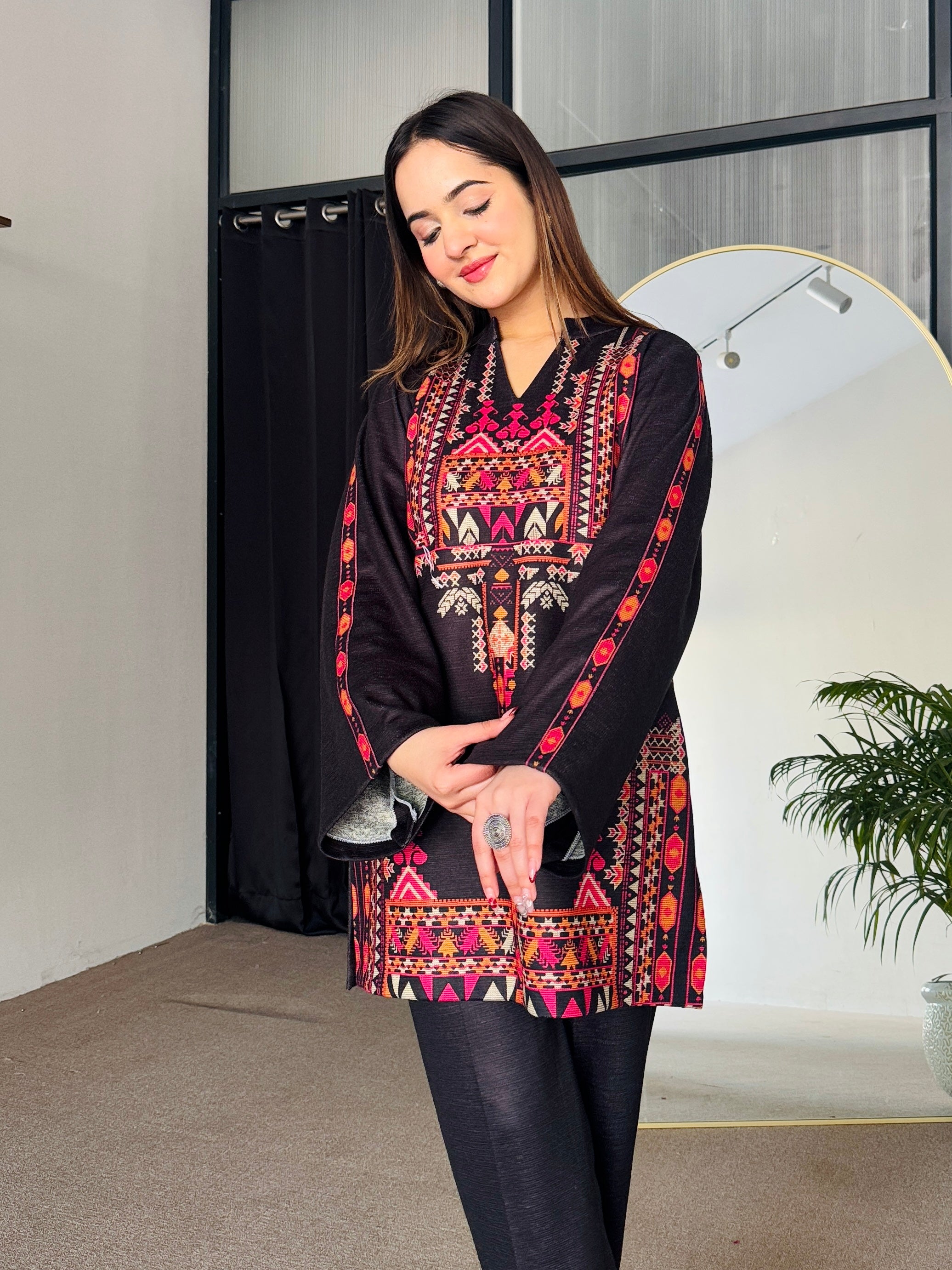 Black Winter Woollen Kurta Set