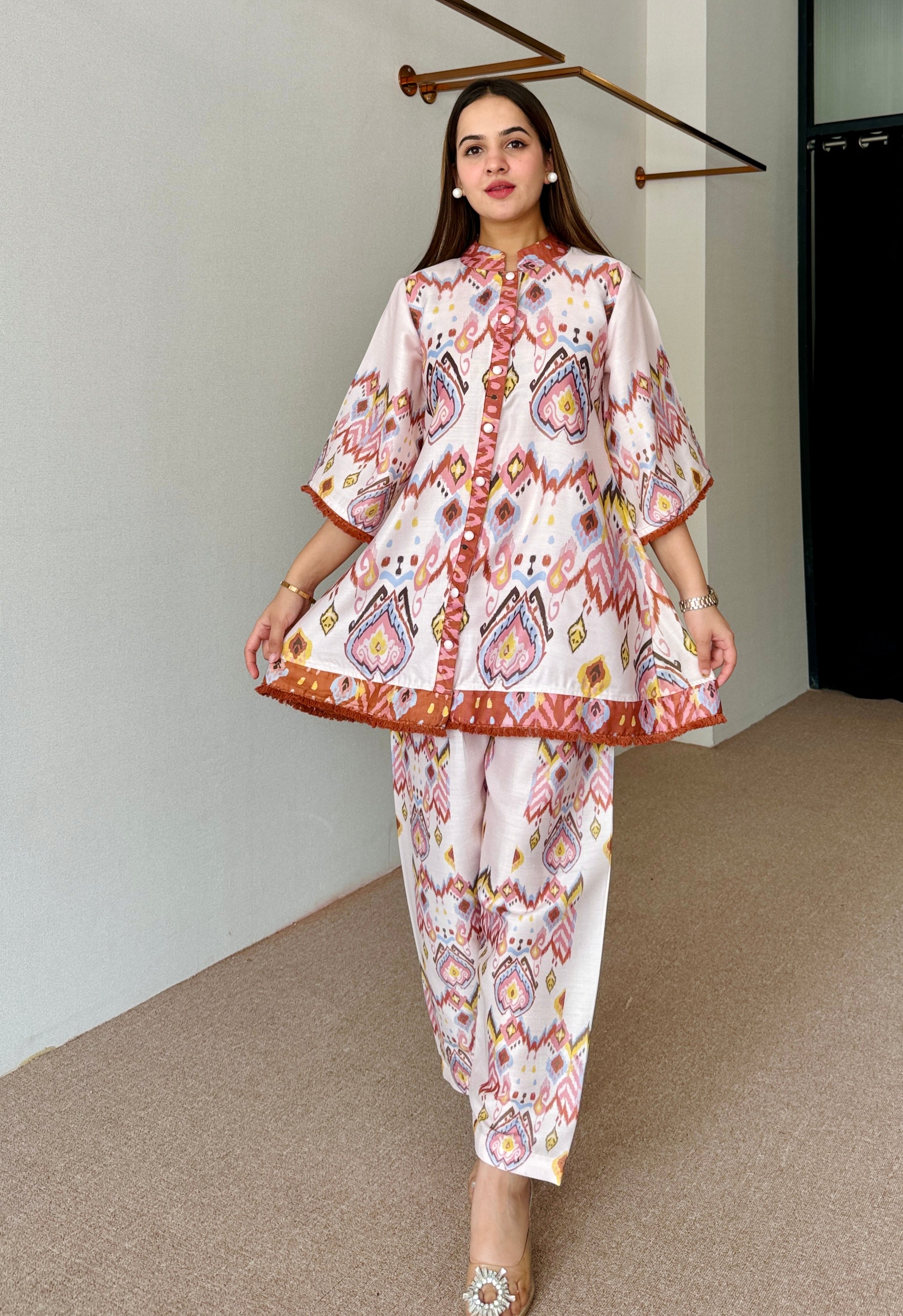 Pastel Ikkat Festive Kurta Set