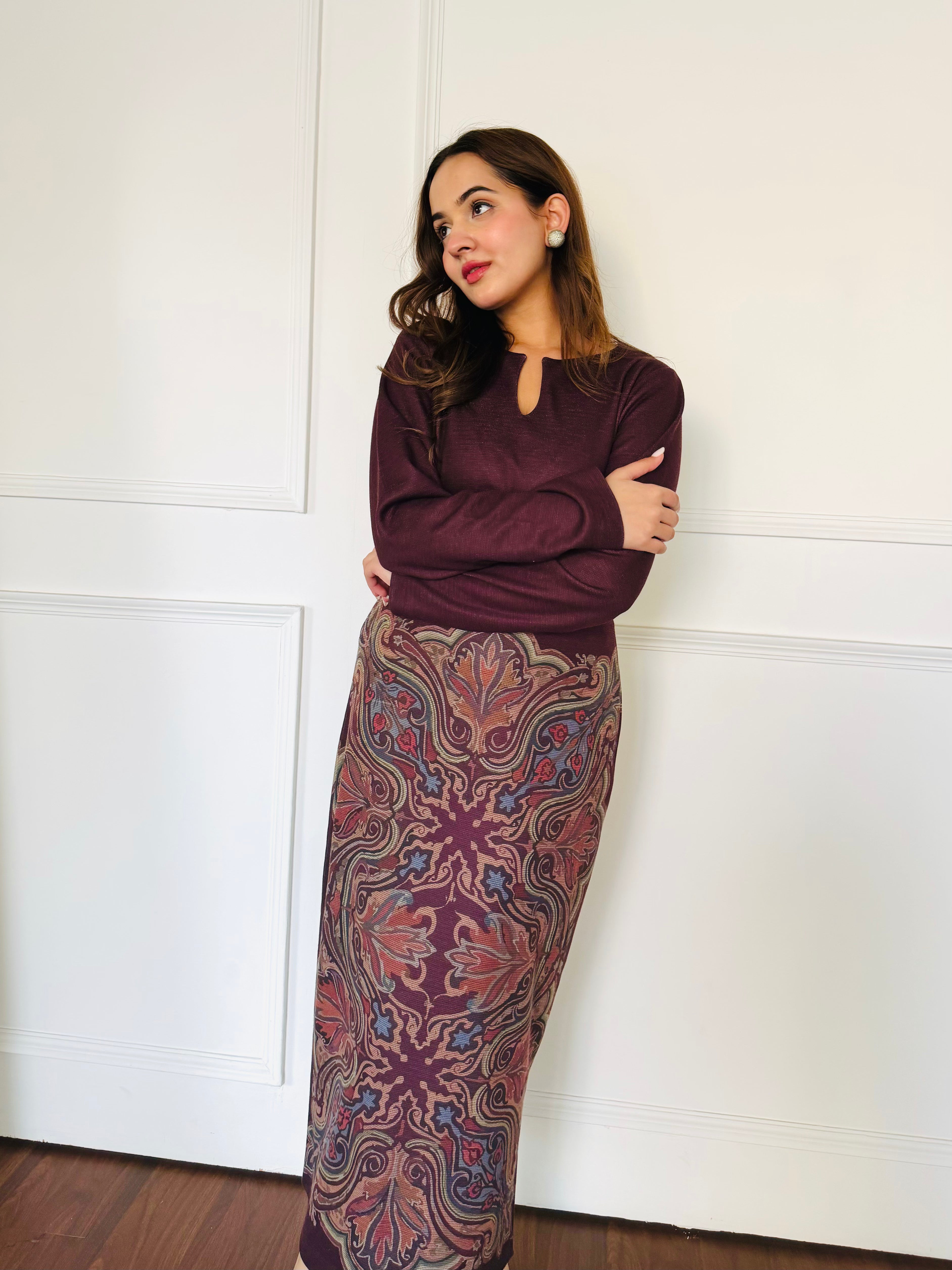 Brown Paisley Skirt Set