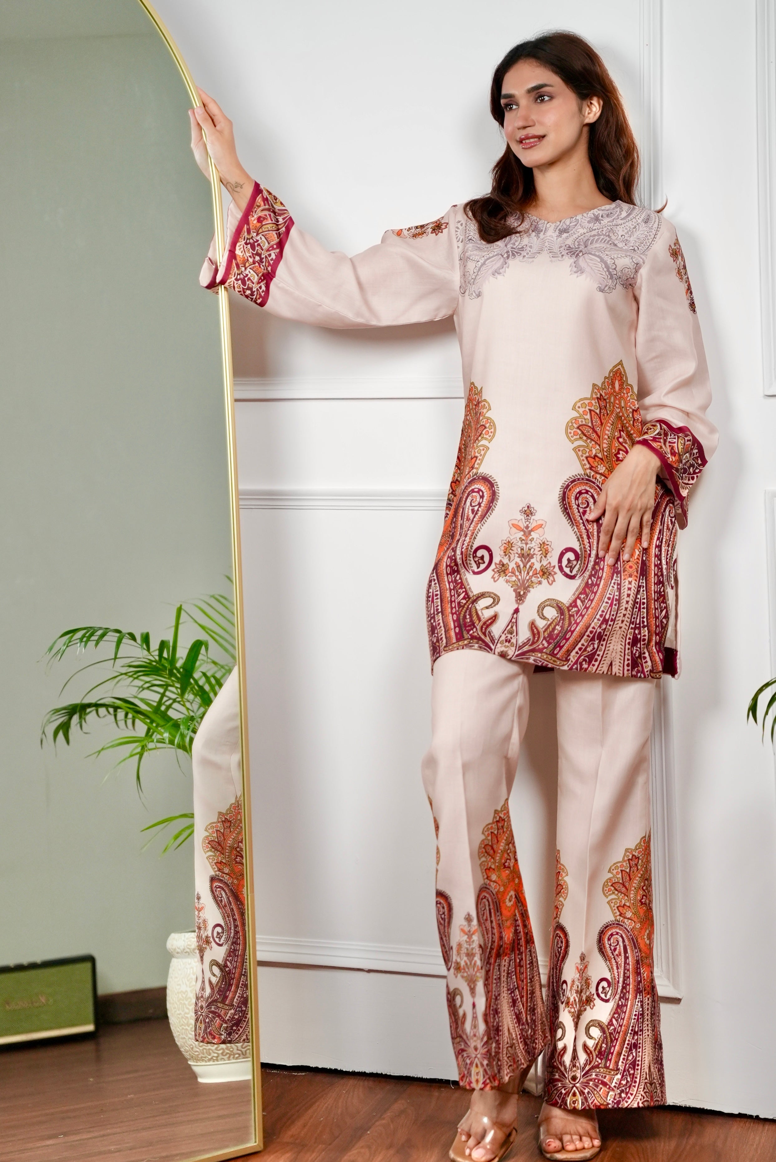 Zar Beige Paisley Kurta Set