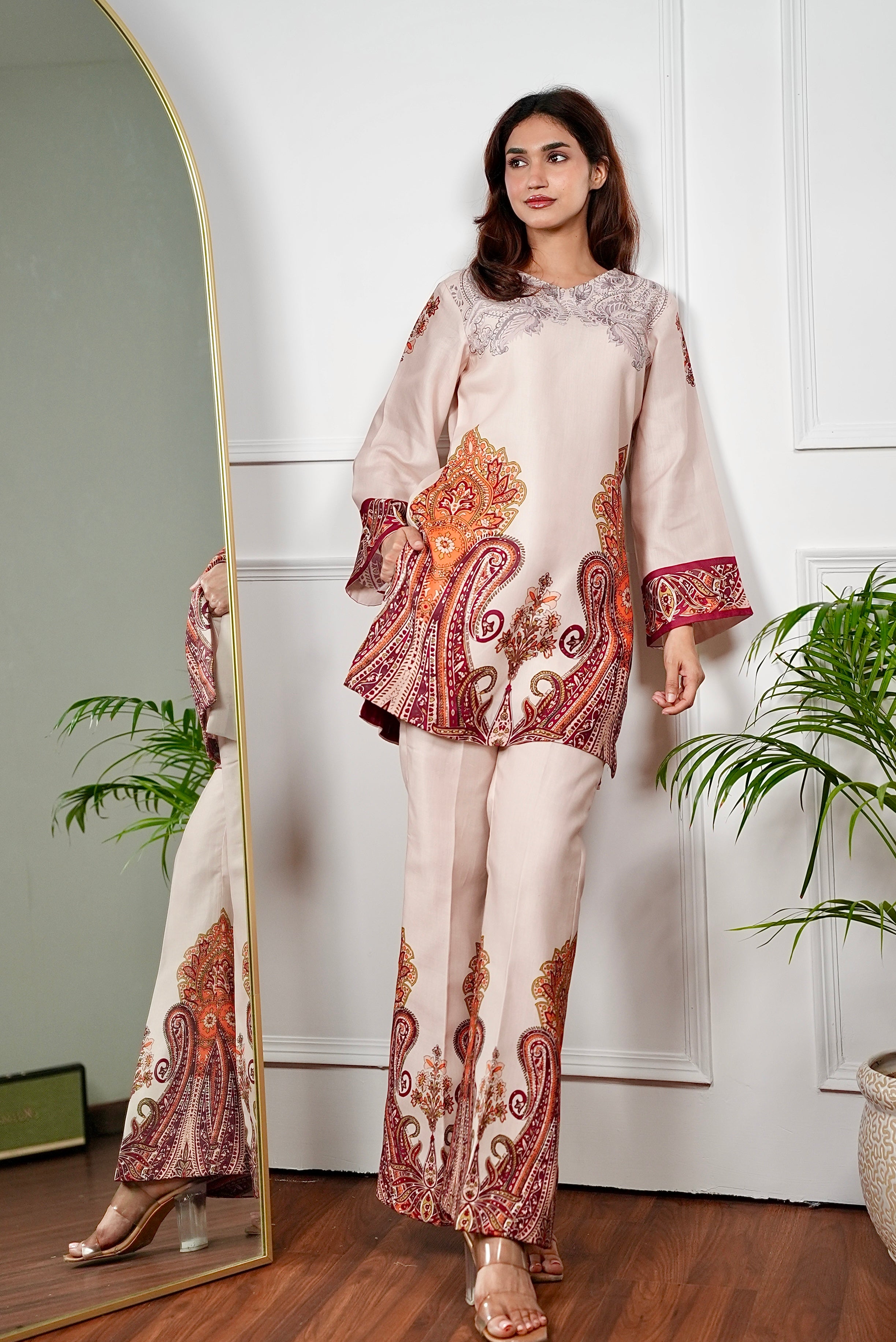 Zar Beige Paisley Kurta Set