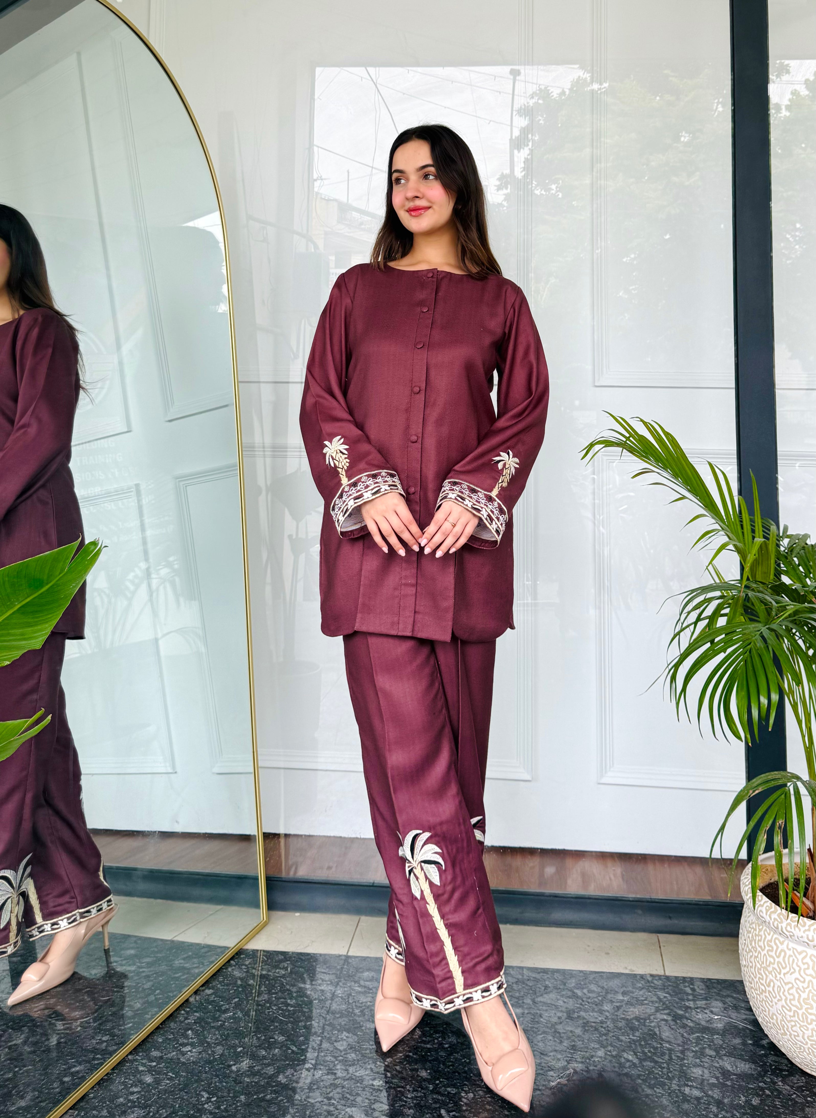 Bold Maroon Embroidered Kurta Set