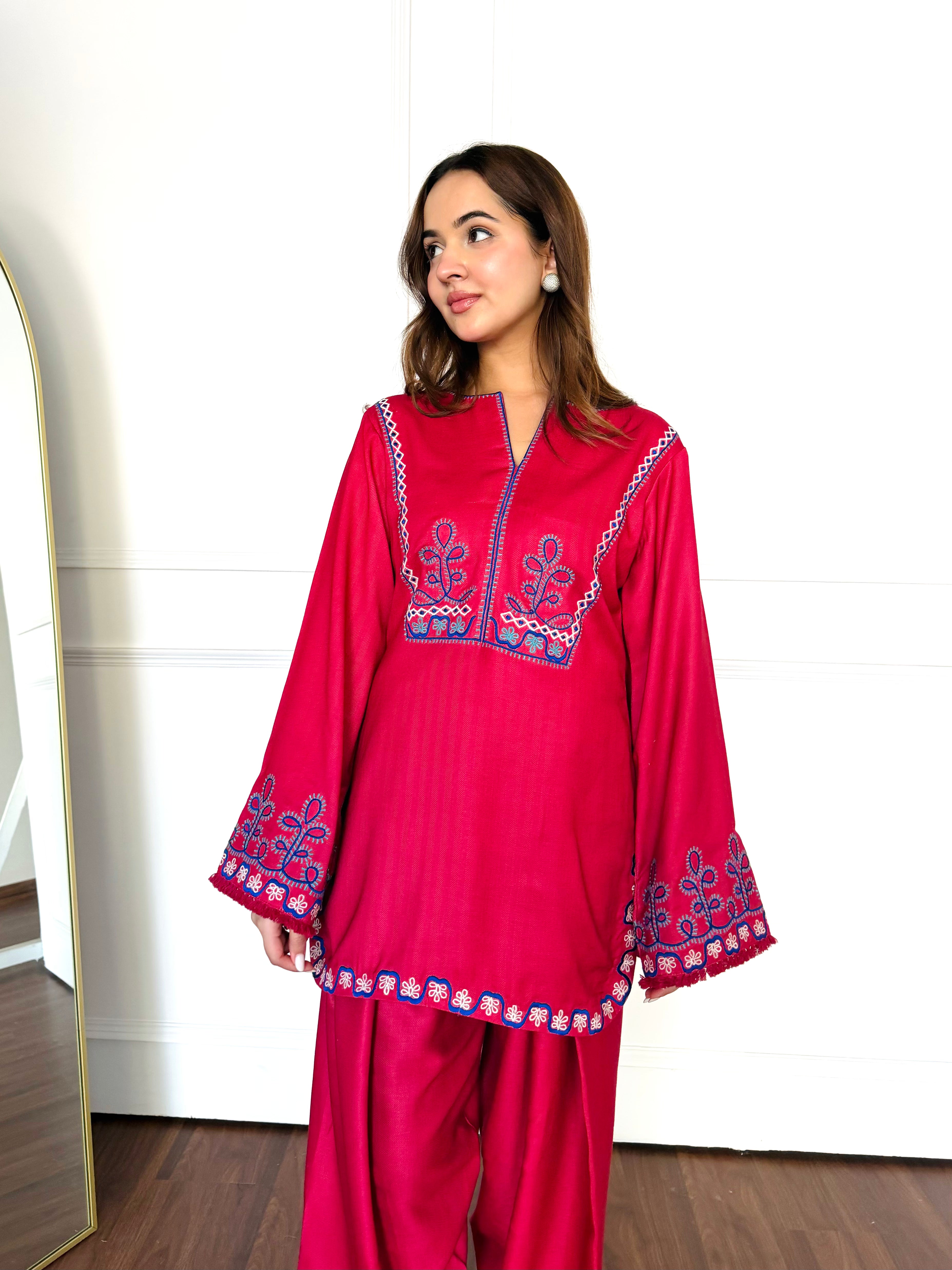 Red Embroidered Farshi Salwaar Set