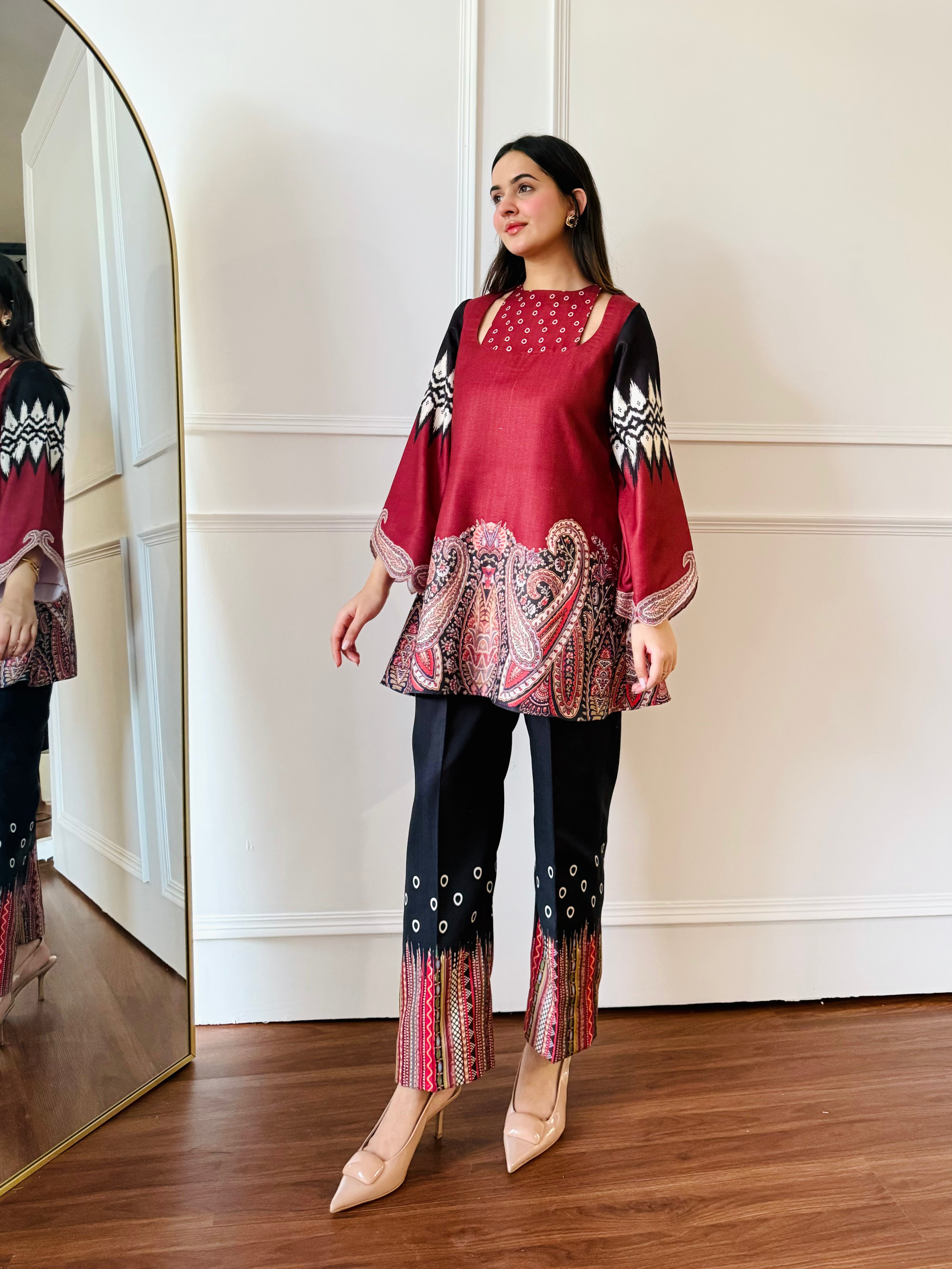 Red & black Paisley Co-ord Set