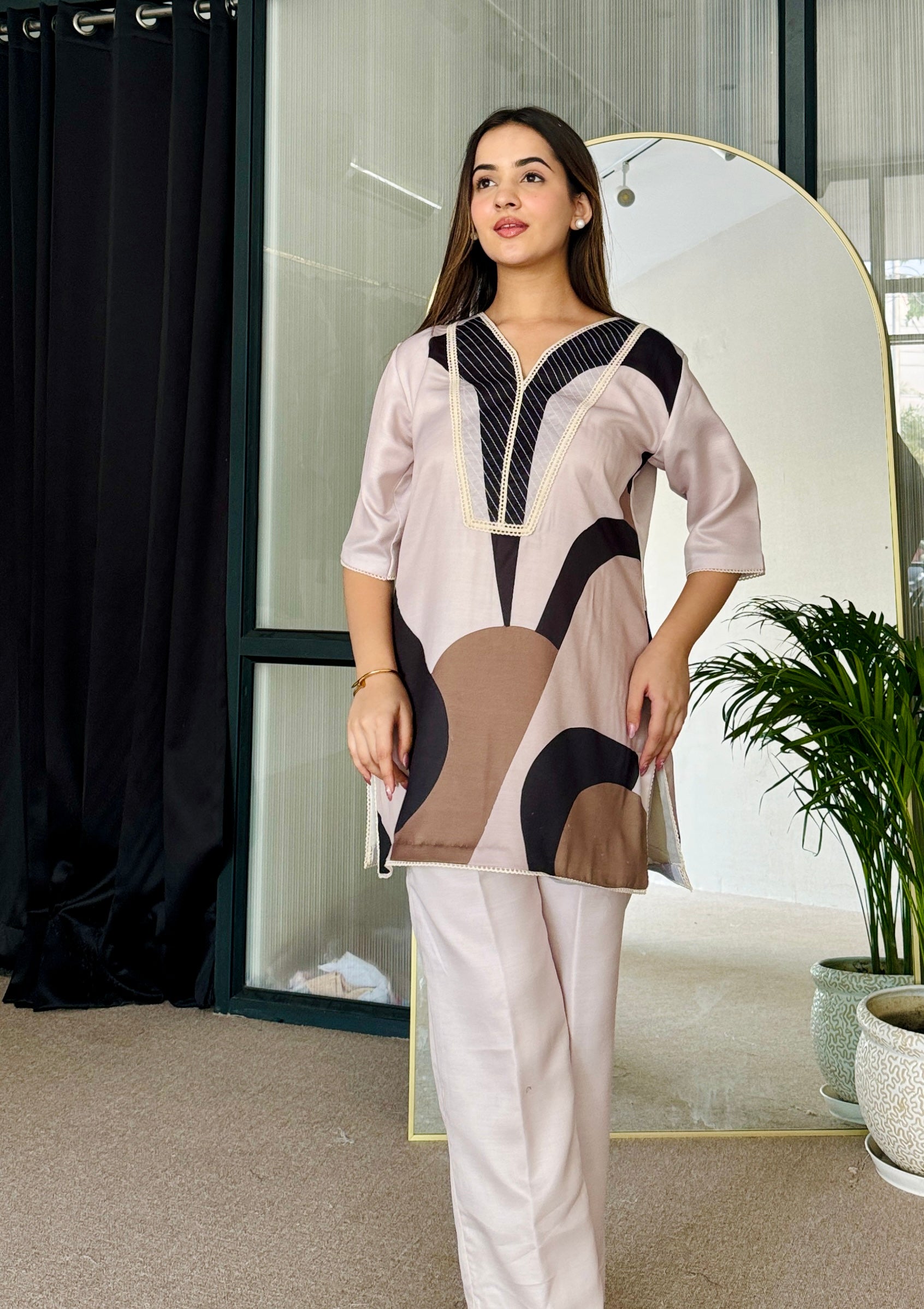 Abstract Beige Fusion Co Ord Set
