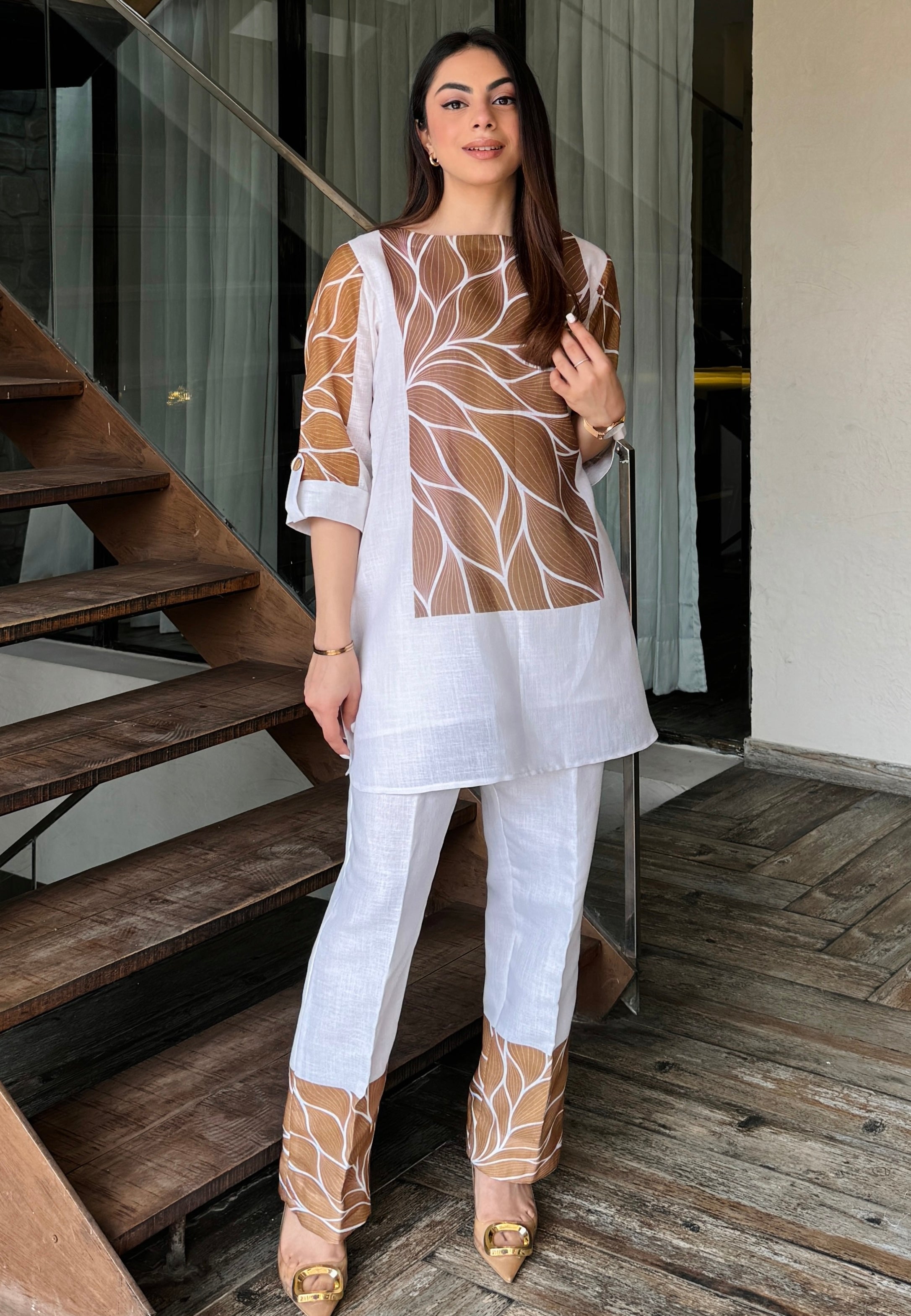 Classy White Linen Coord Set