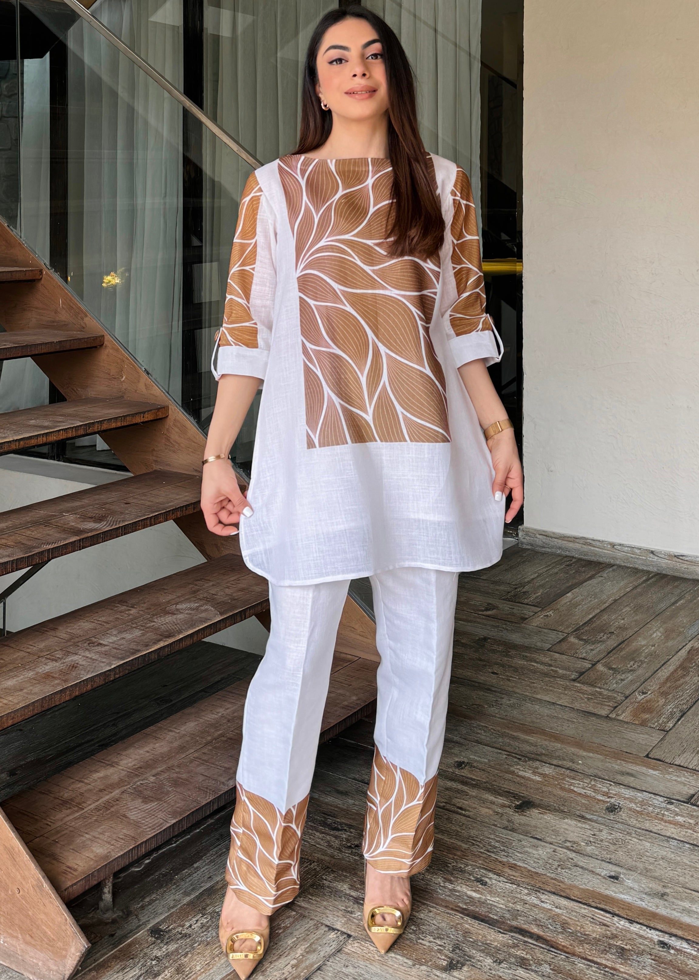 Classy White Linen Coord Set