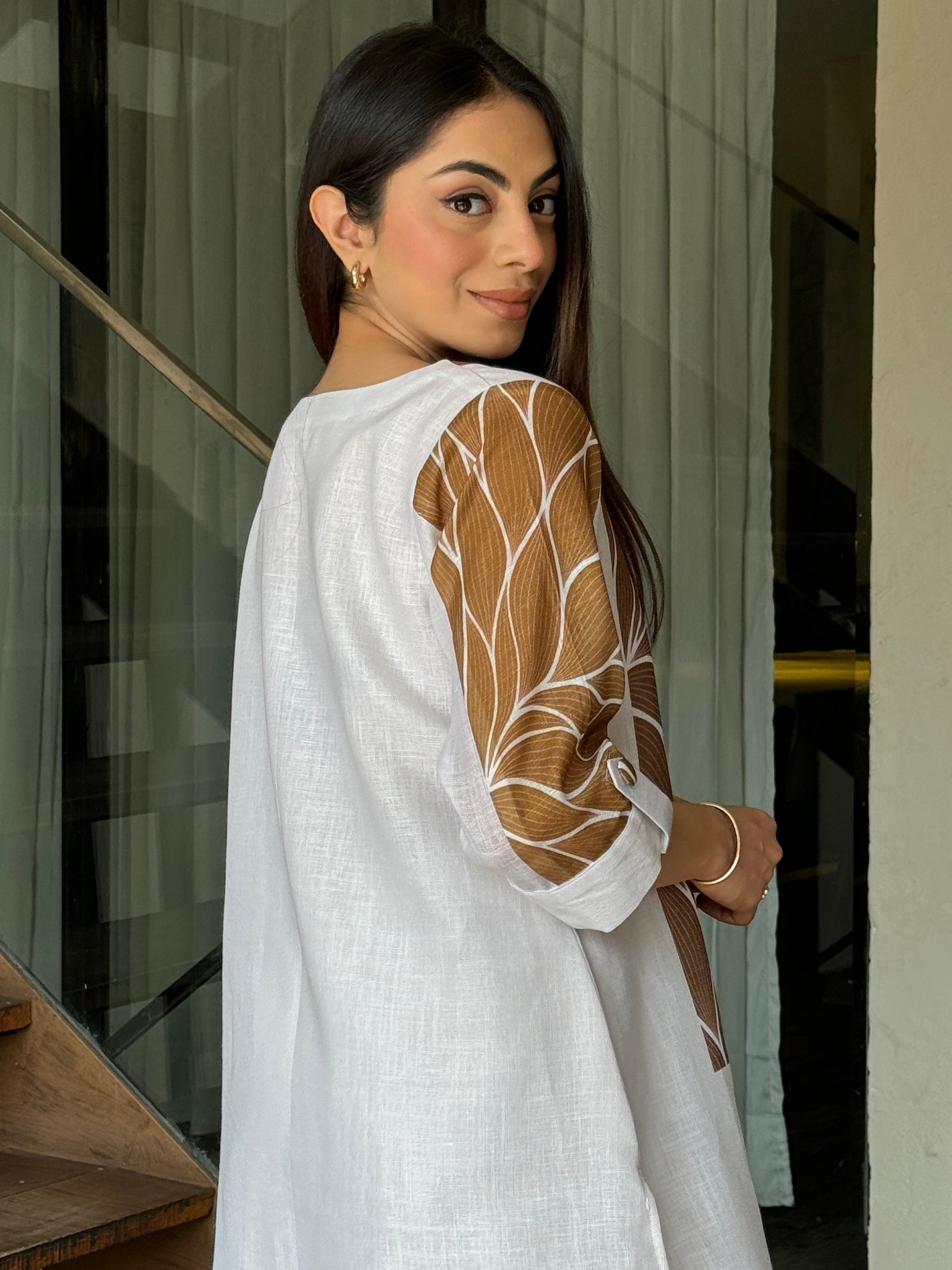 Classy White Linen Coord Set