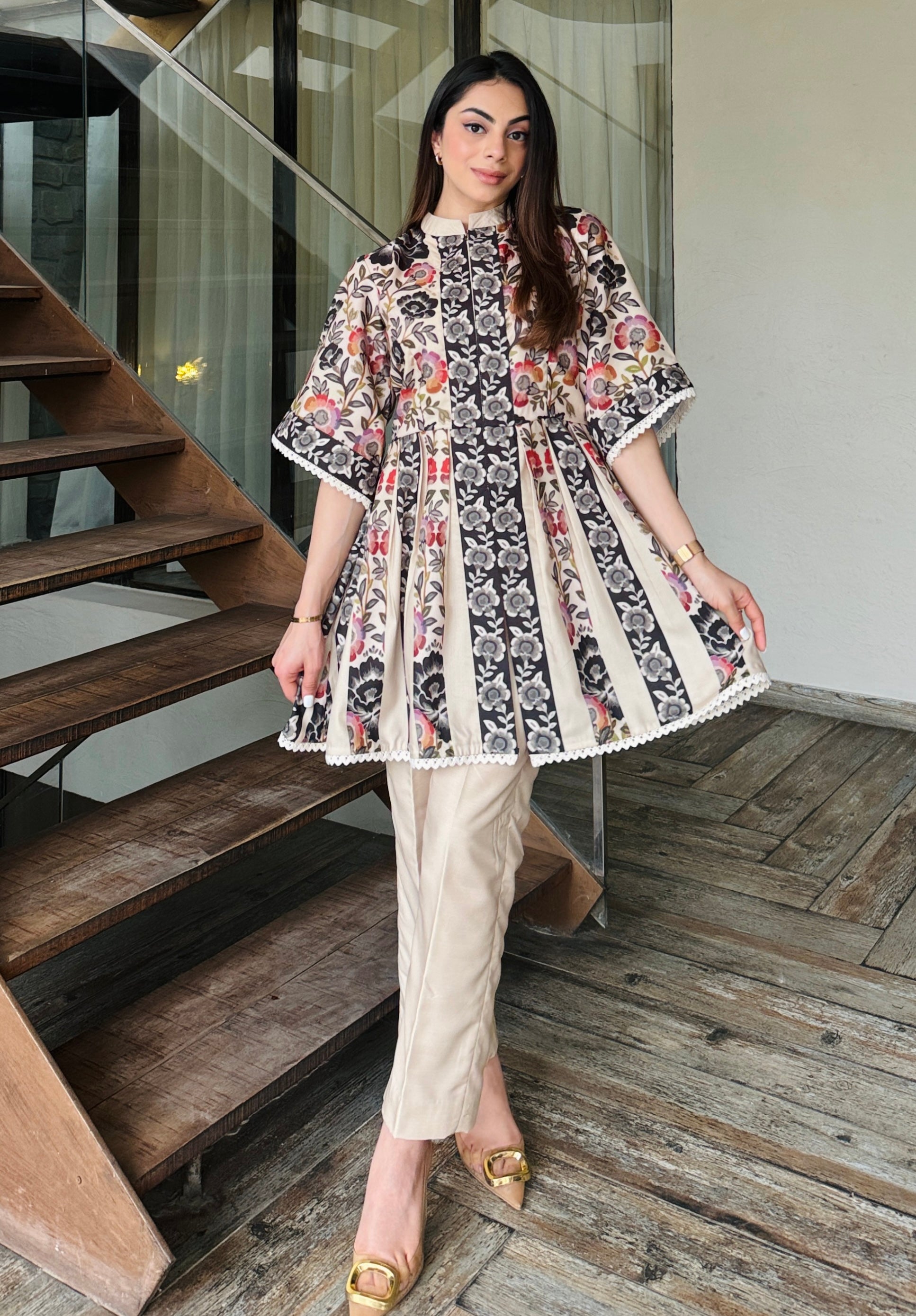 Beige Peplum Fusion Set