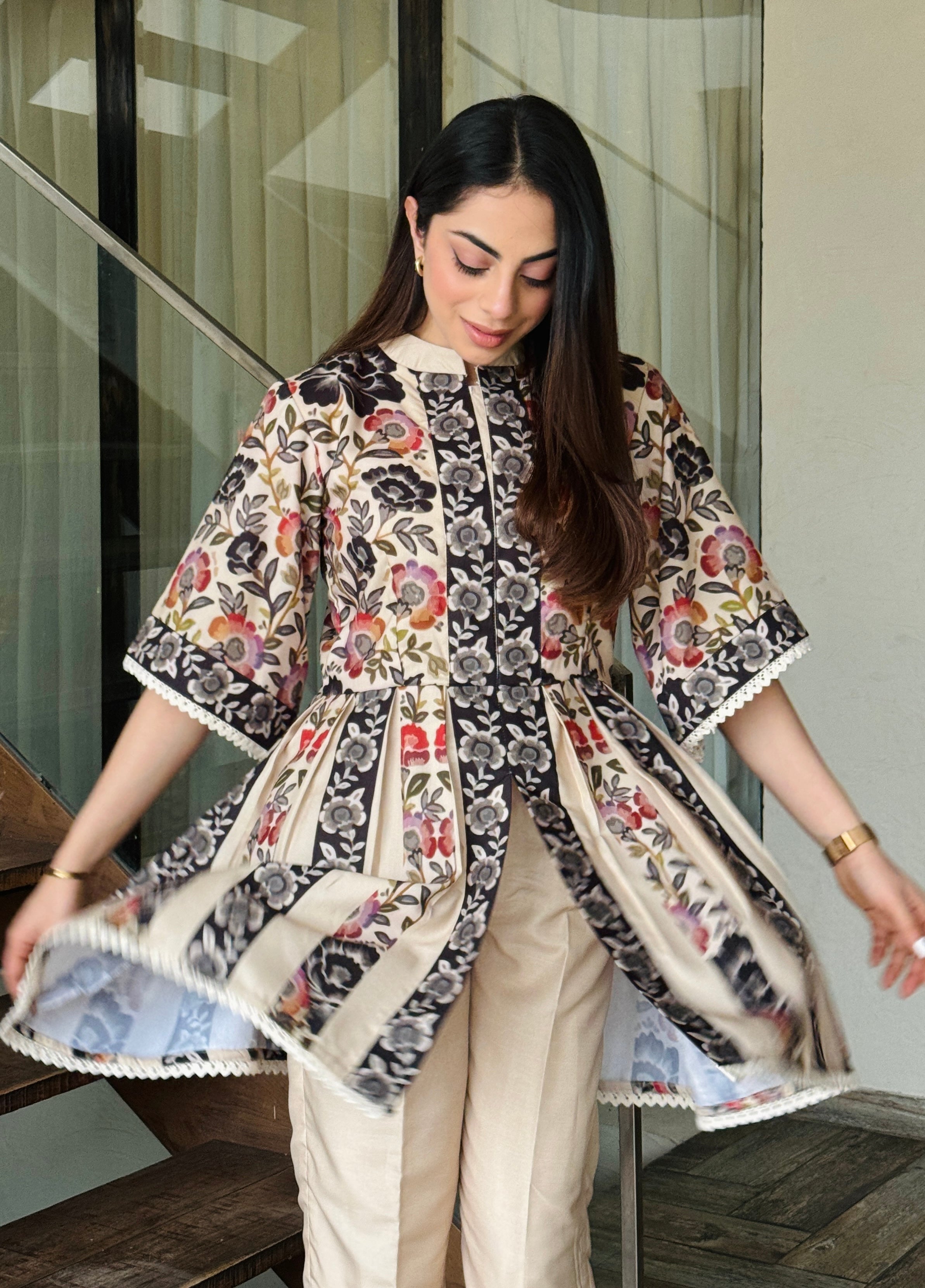 Beige Peplum Fusion Set