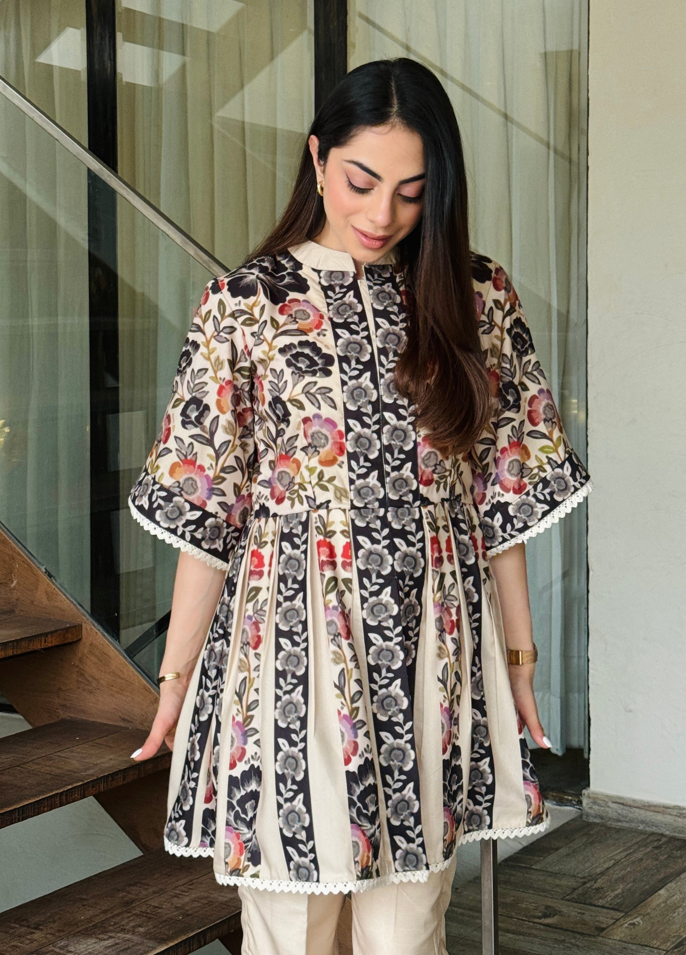 Beige Peplum Fusion Set