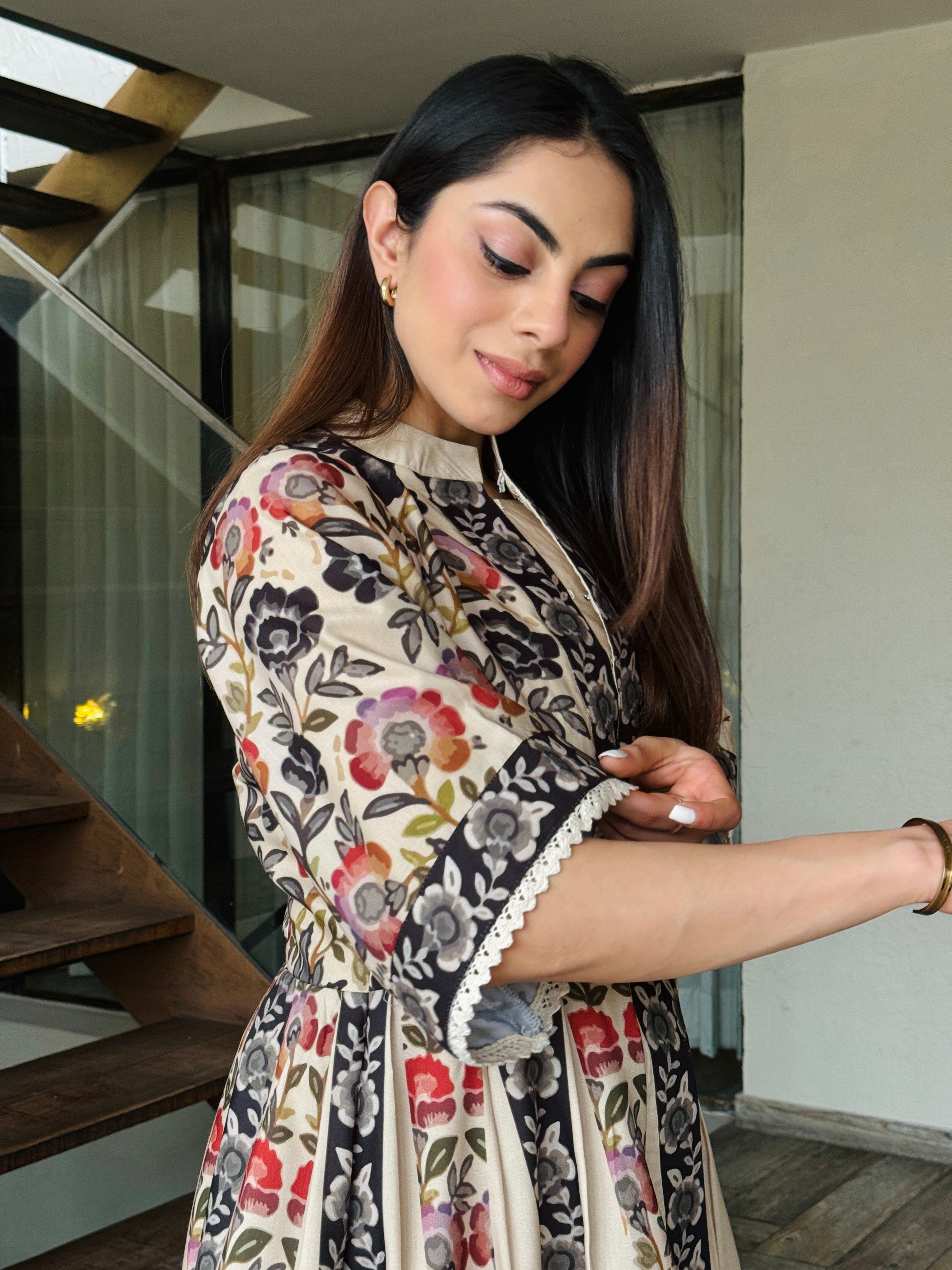 Beige Peplum Fusion Set