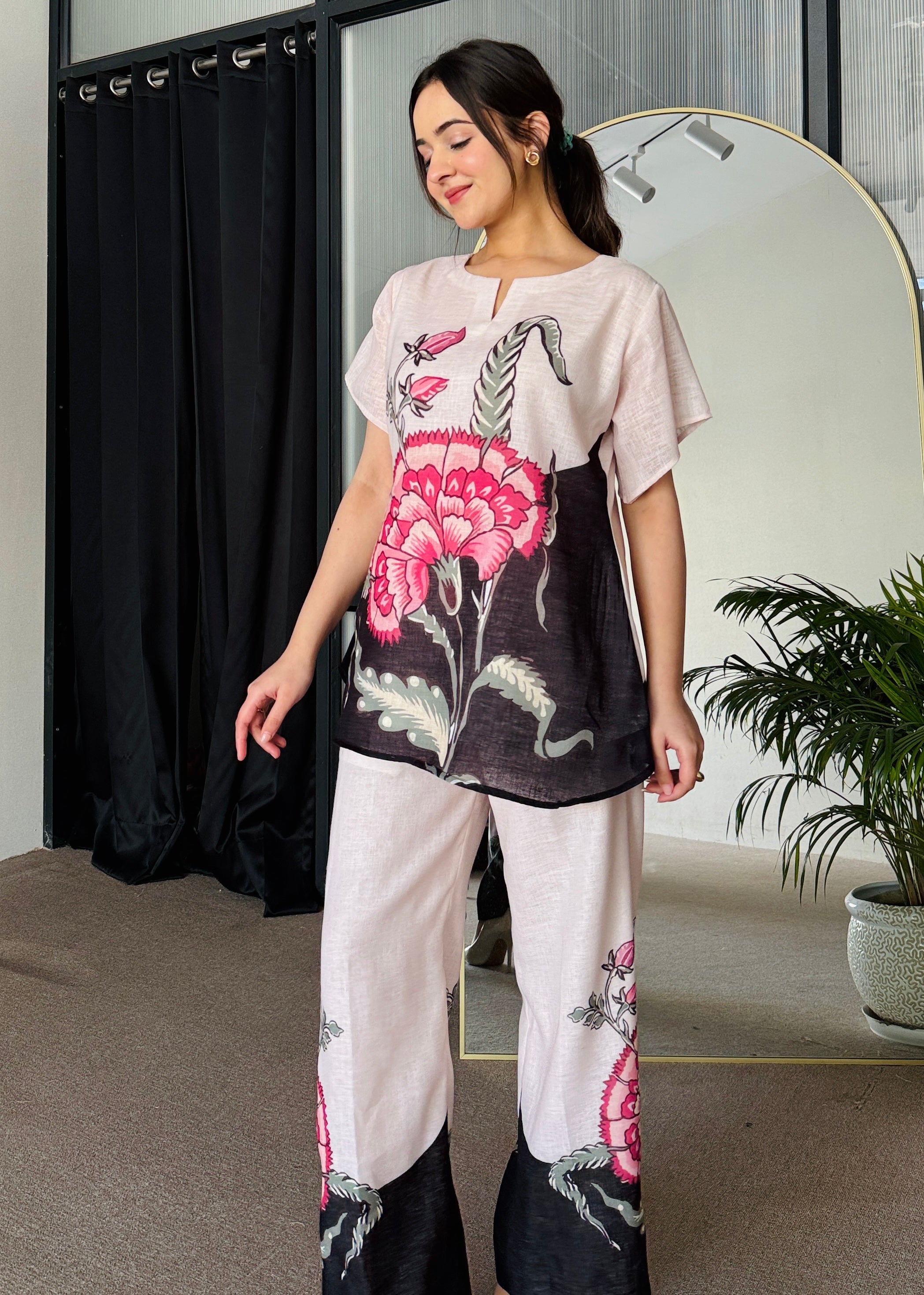 Beige Black Co Ord Set