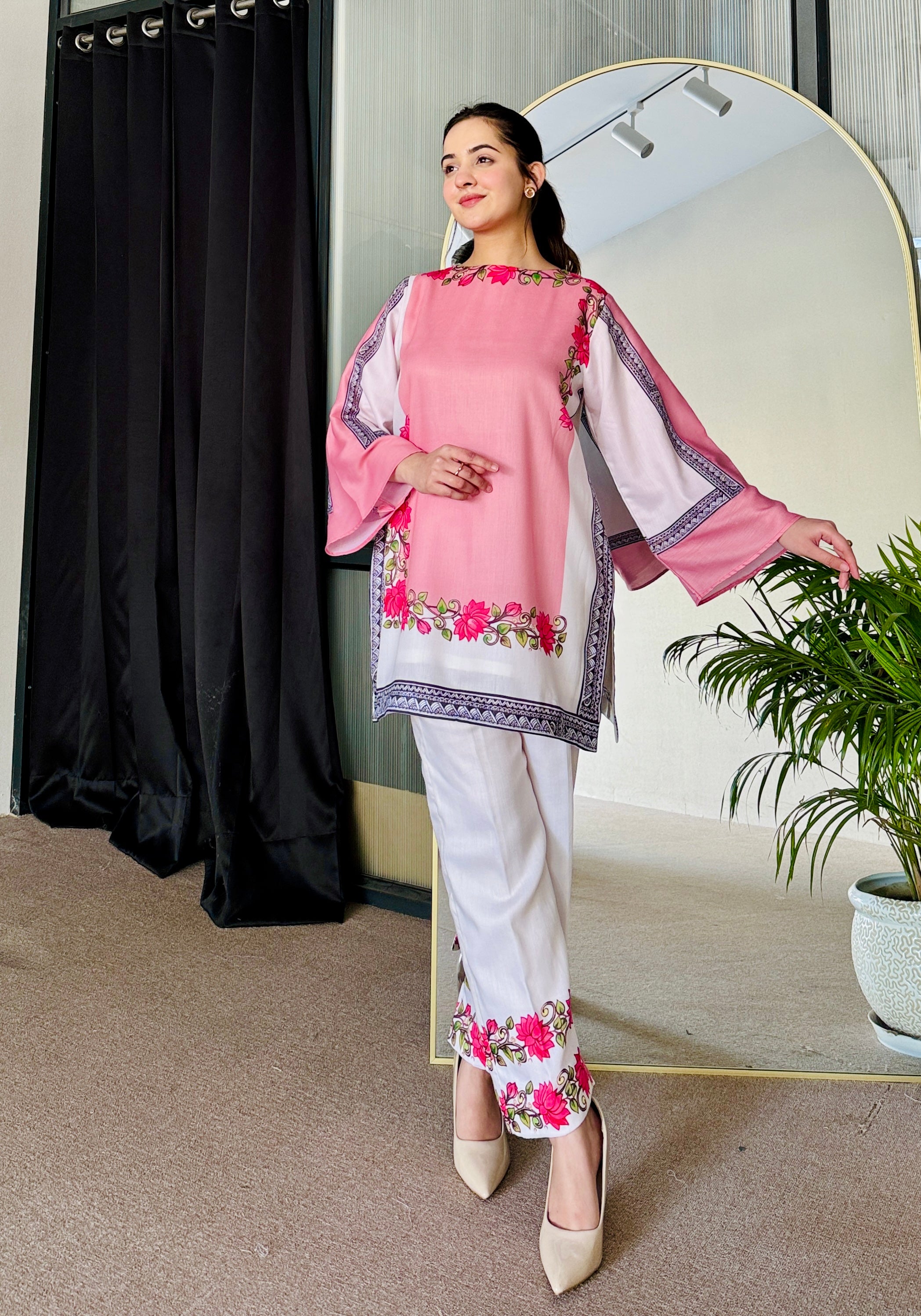 Pink White Kurta Set