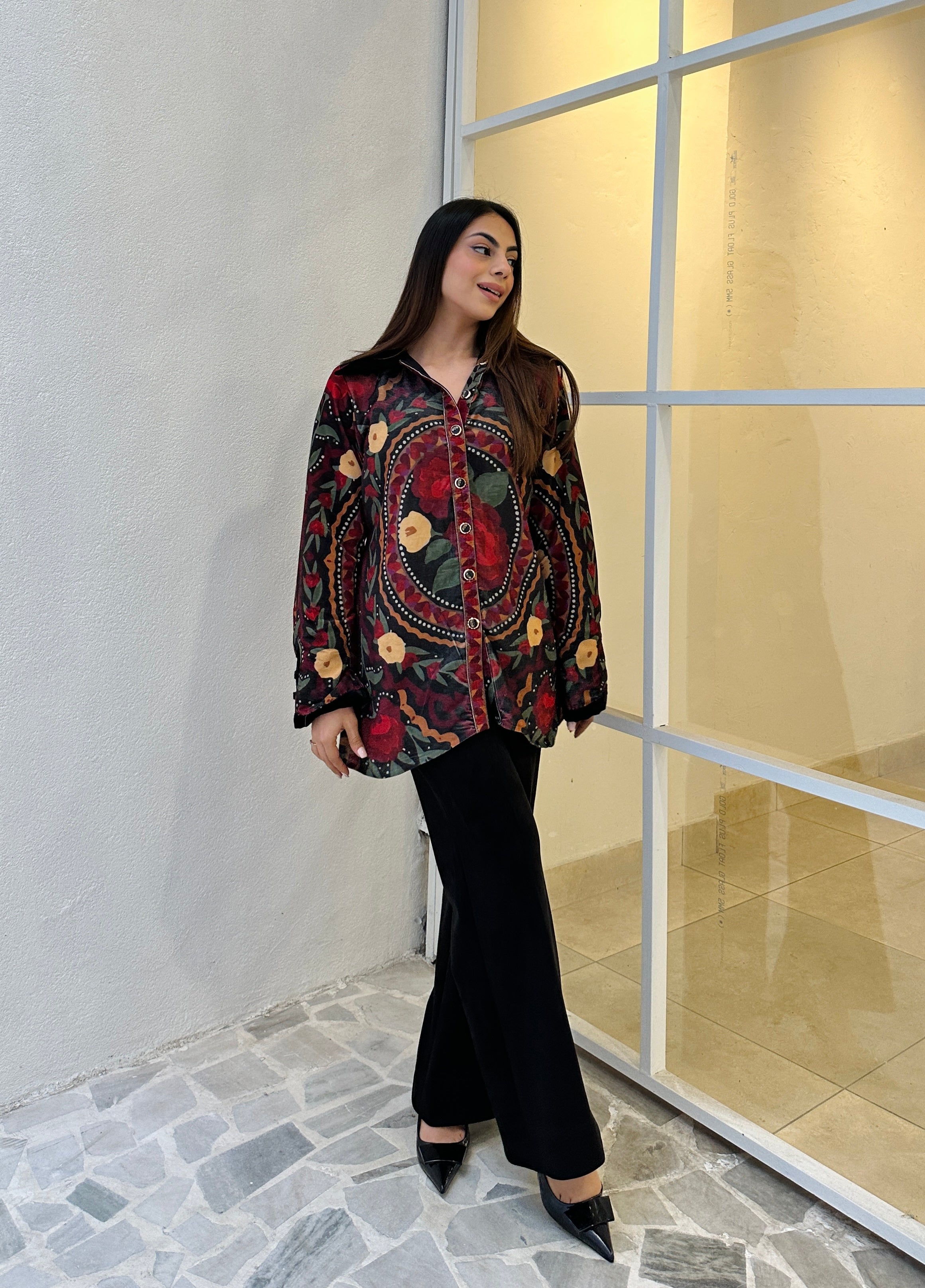 Alia Black Velvet Jacket With Trousers Set