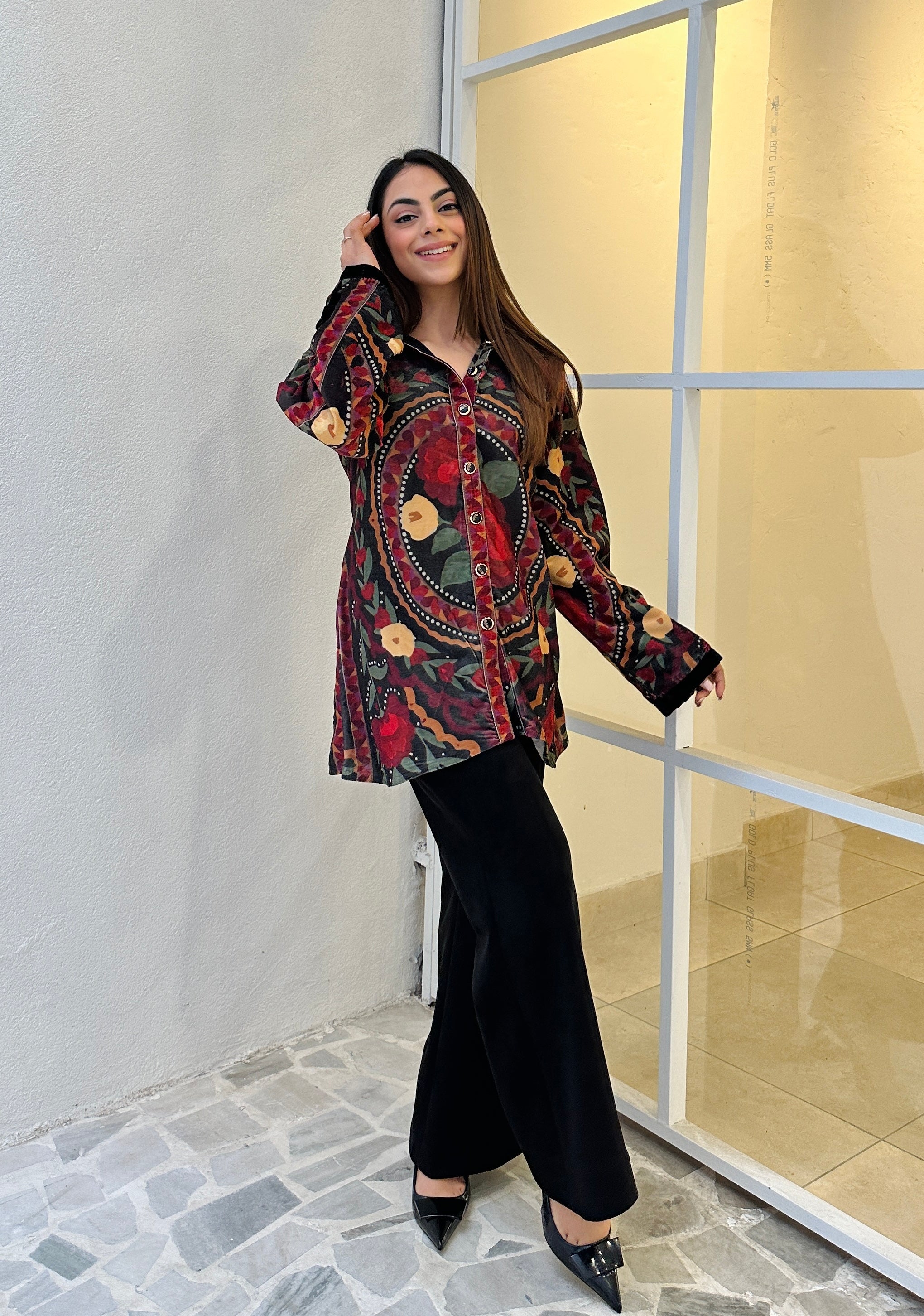 Alia Black Velvet Jacket With Trousers Set