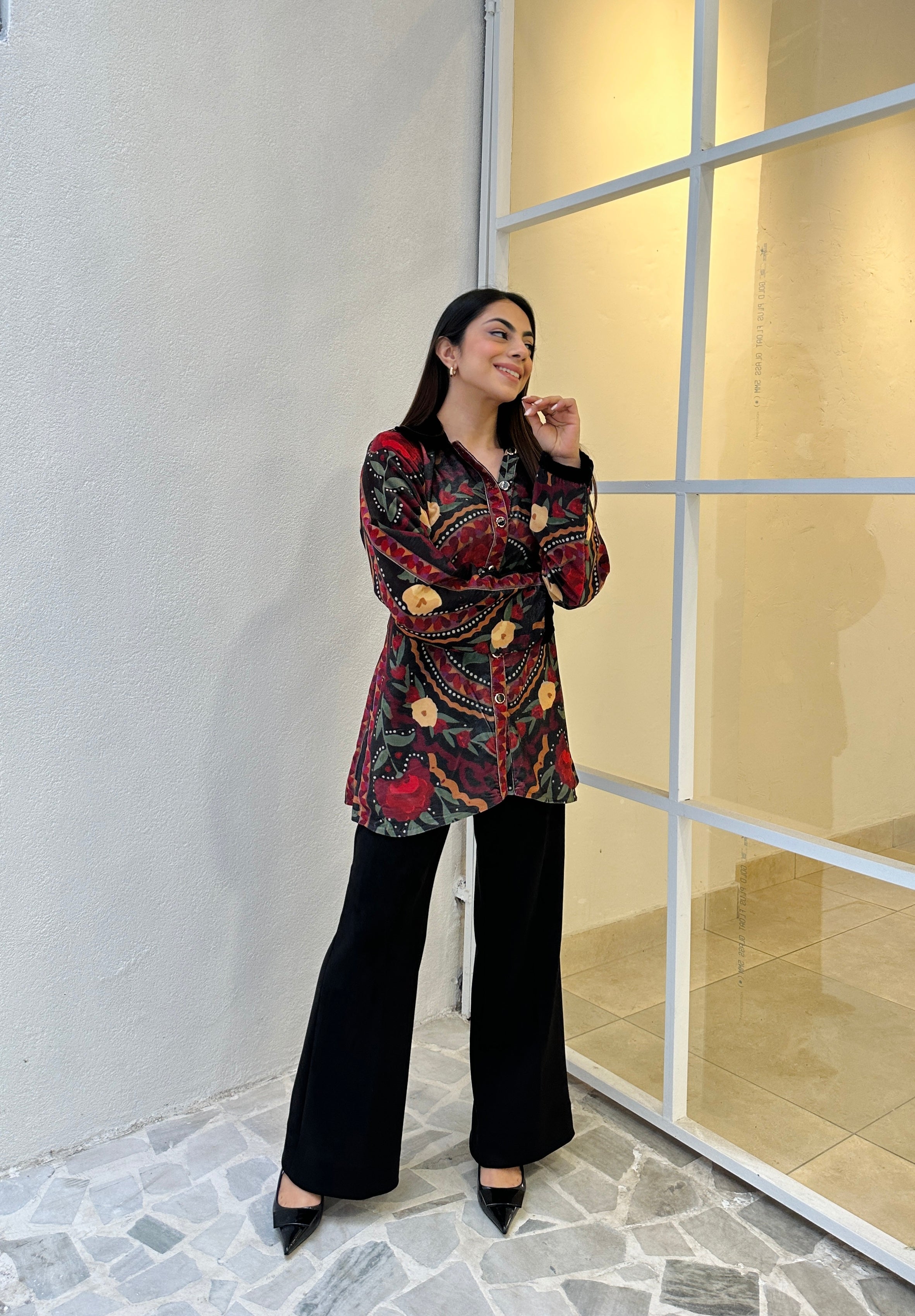 Alia Black Velvet Jacket With Trousers Set