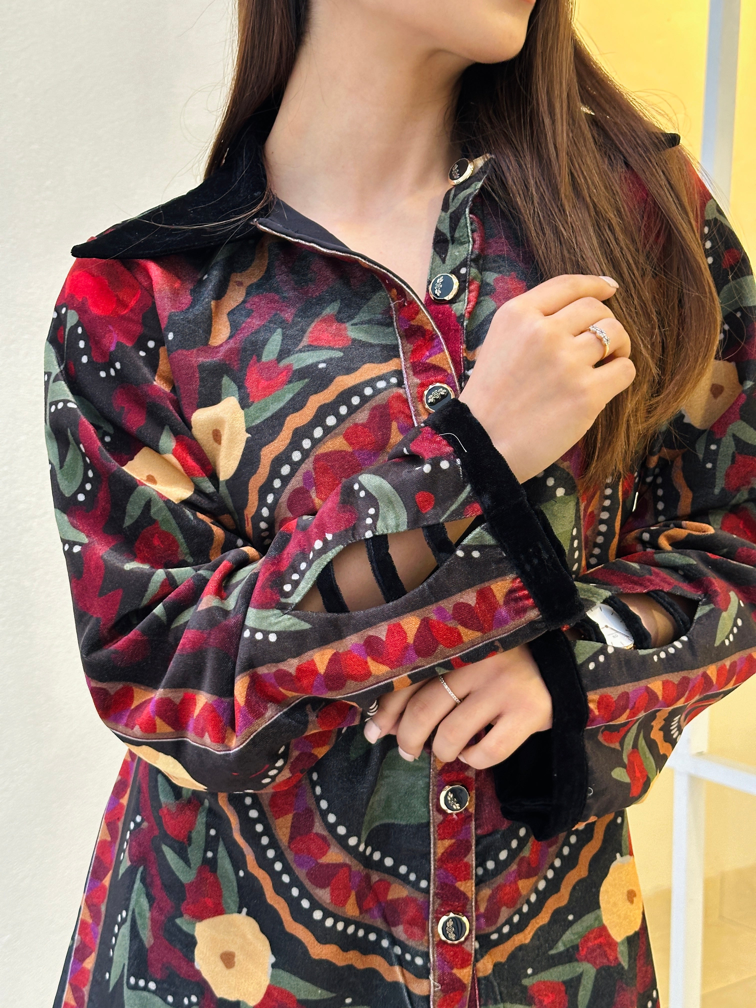 Alia Black Velvet Jacket With Trousers Set