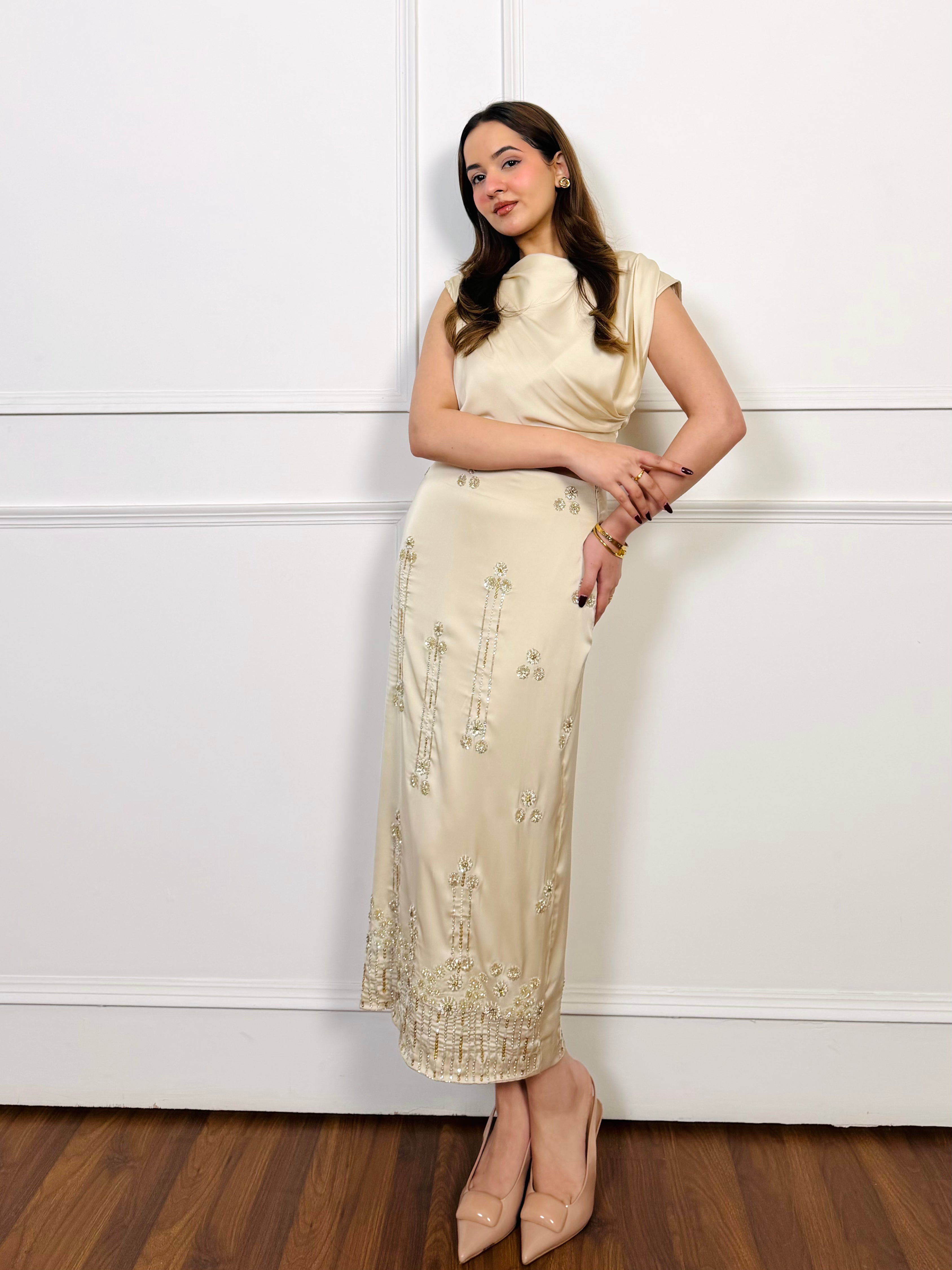 Ivory Luxe Hand Embroidered Skirt Set
