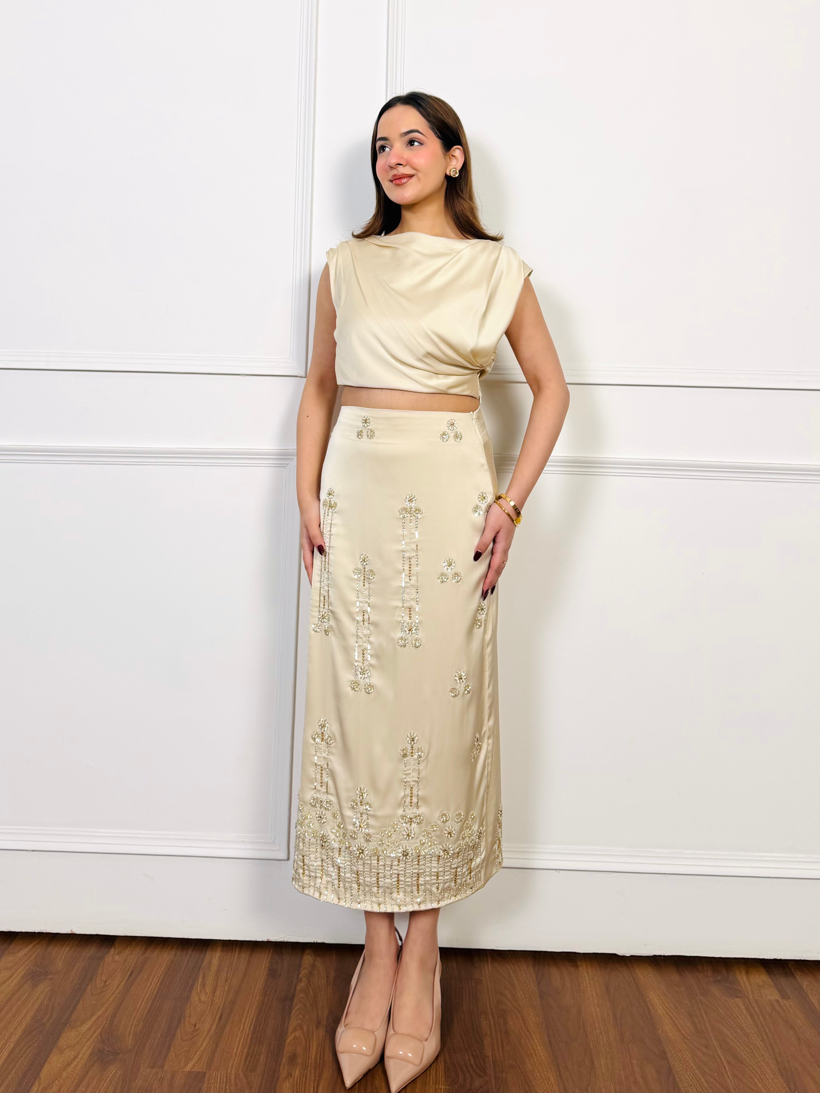 Ivory Luxe Hand Embroidered Skirt Set